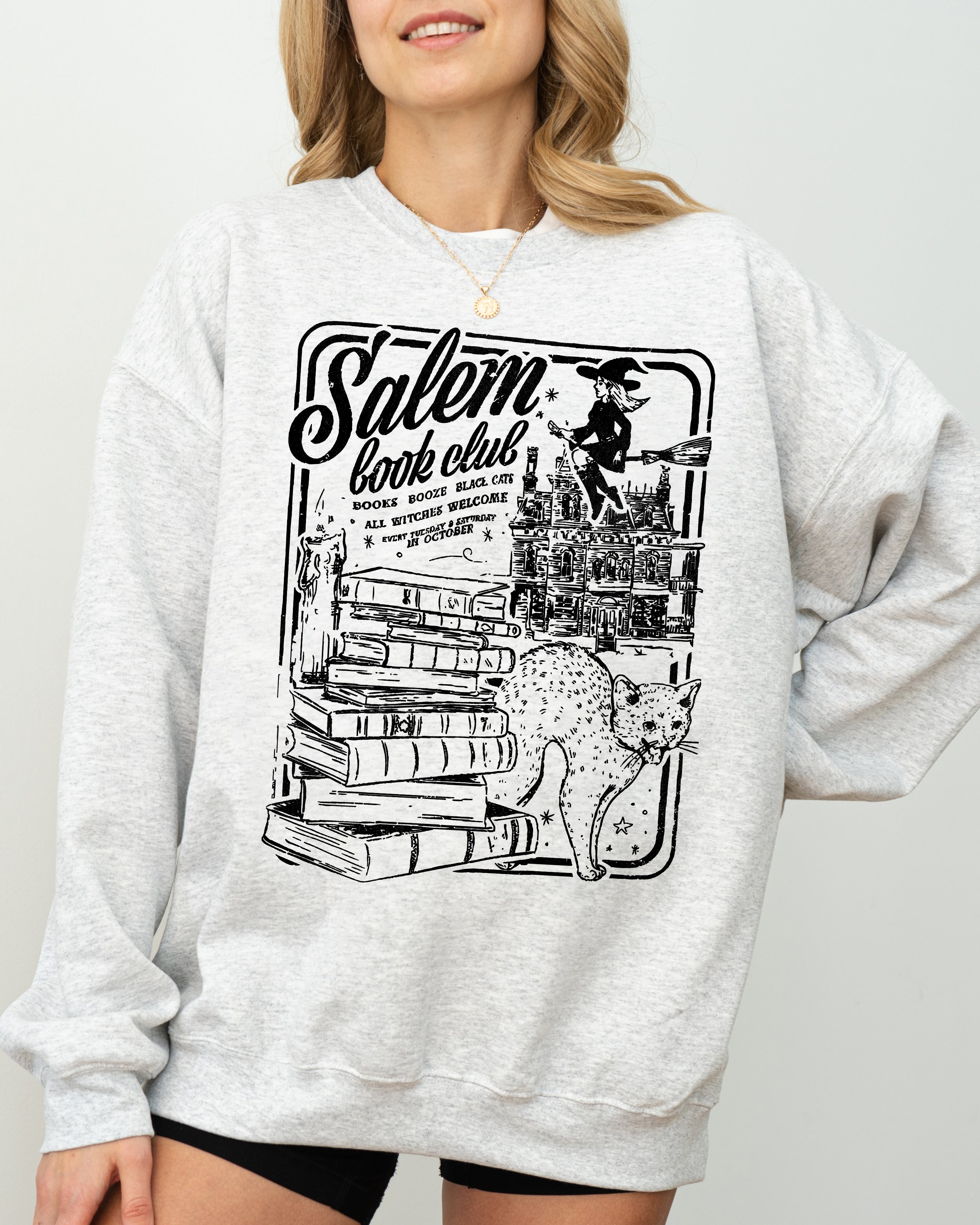 Salem Book Club Spooky Skeleton Ghost Witch Skull Aesthetic Meme Halloween Costume Sweatshirt