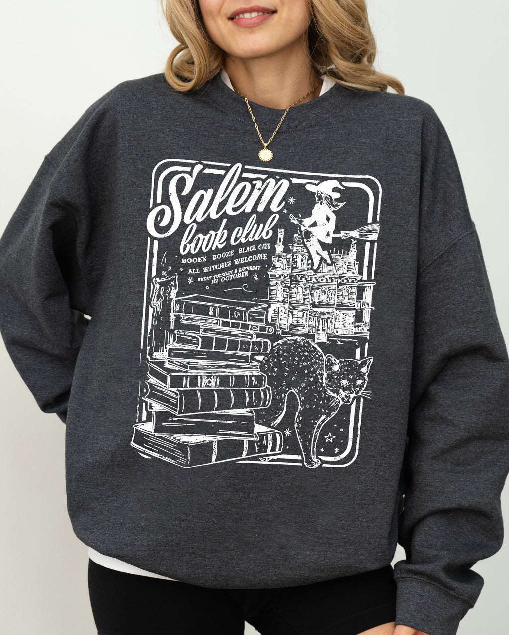 Salem Book Club Spooky Skeleton Ghost Witch Skull Aesthetic Meme Halloween Costume Sweatshirt