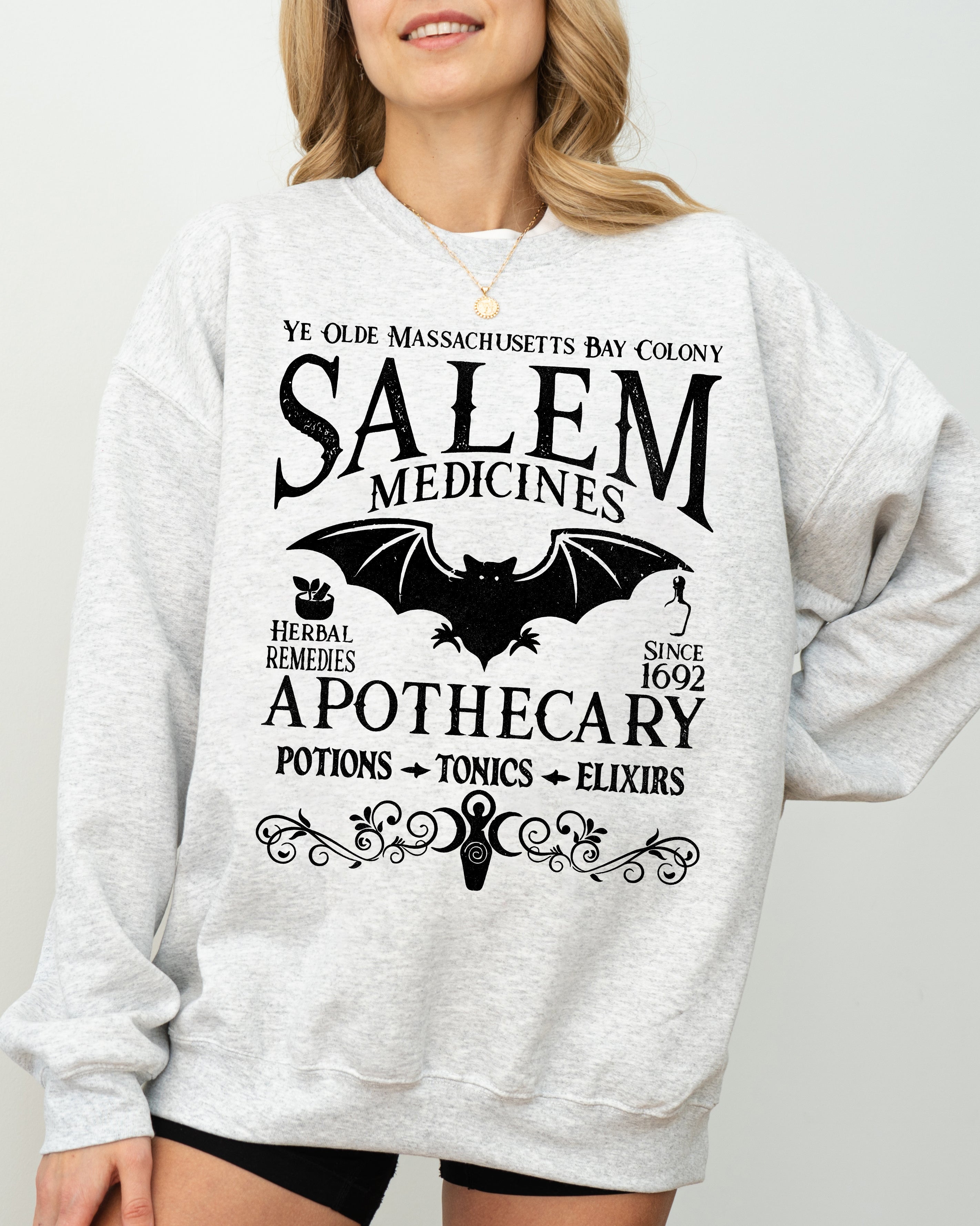 Salem Medicines Spooky Skeleton Ghost Witch Skull Meme Aesthetic Halloween Costume Sweatshirt