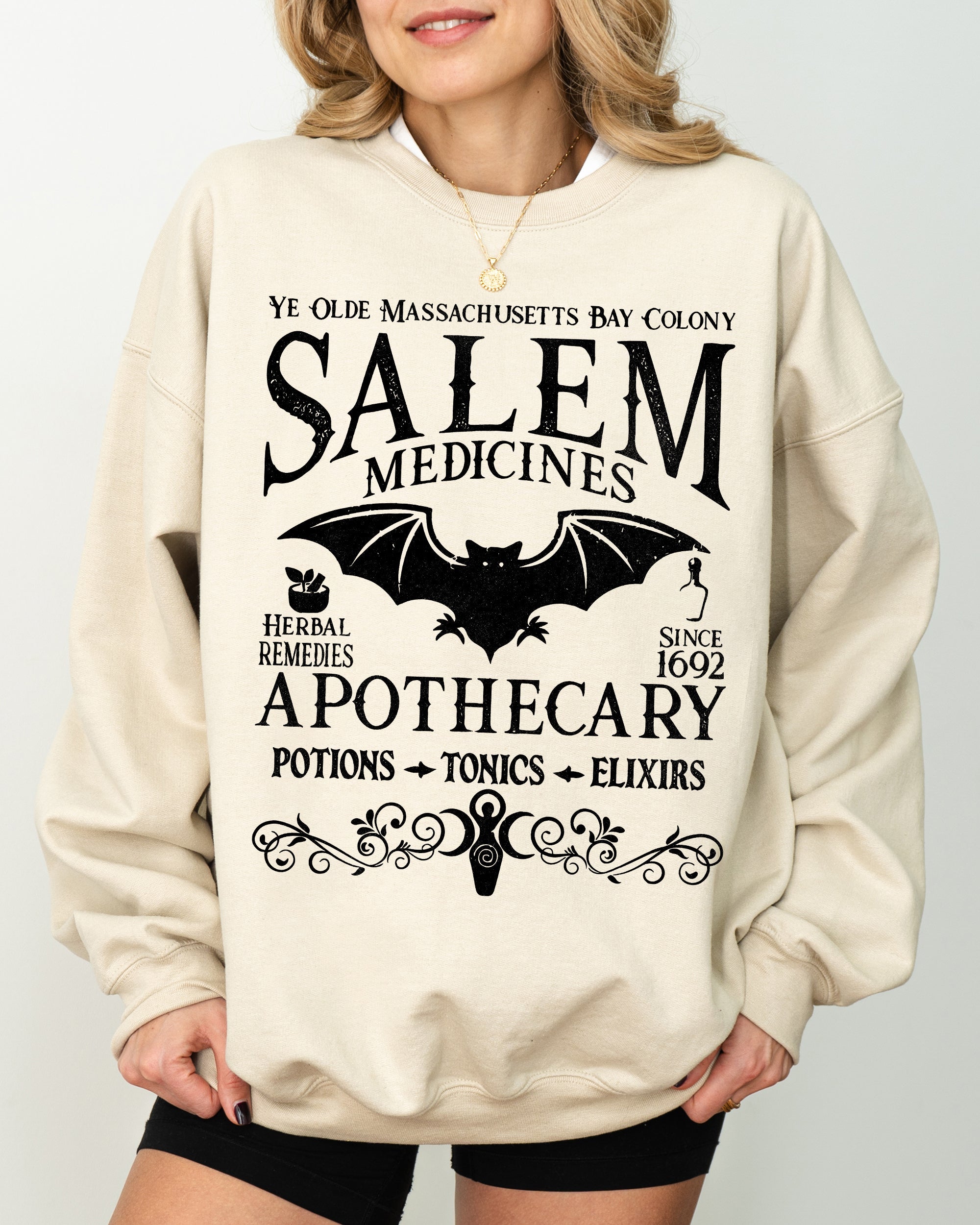 Salem Medicines Spooky Skeleton Ghost Witch Skull Meme Aesthetic Halloween Costume Sweatshirt