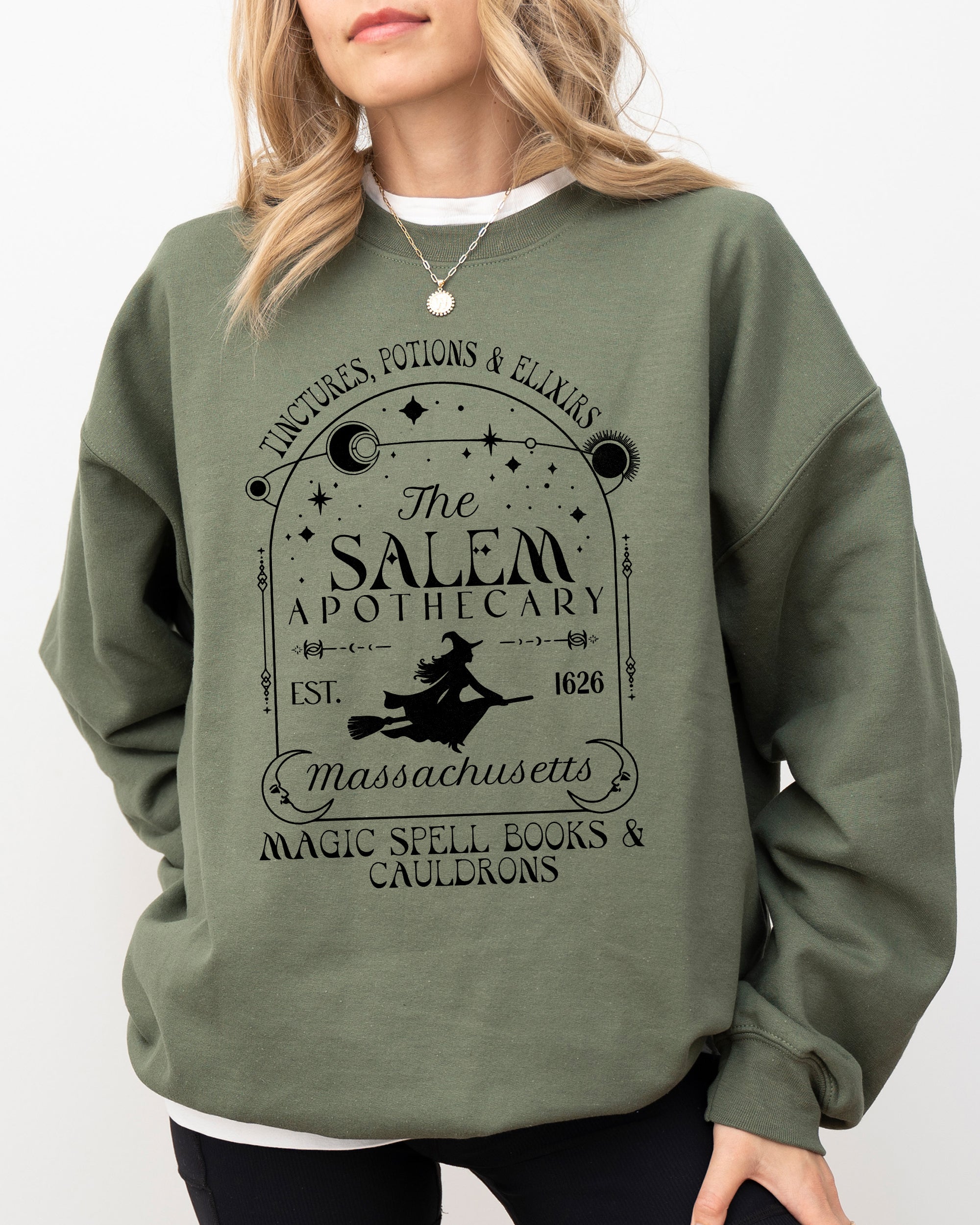 The Salem Apothecary Spooky Skeleton Ghost Witch Skull Aesthetic Halloween Meme Costume Sweatshirt