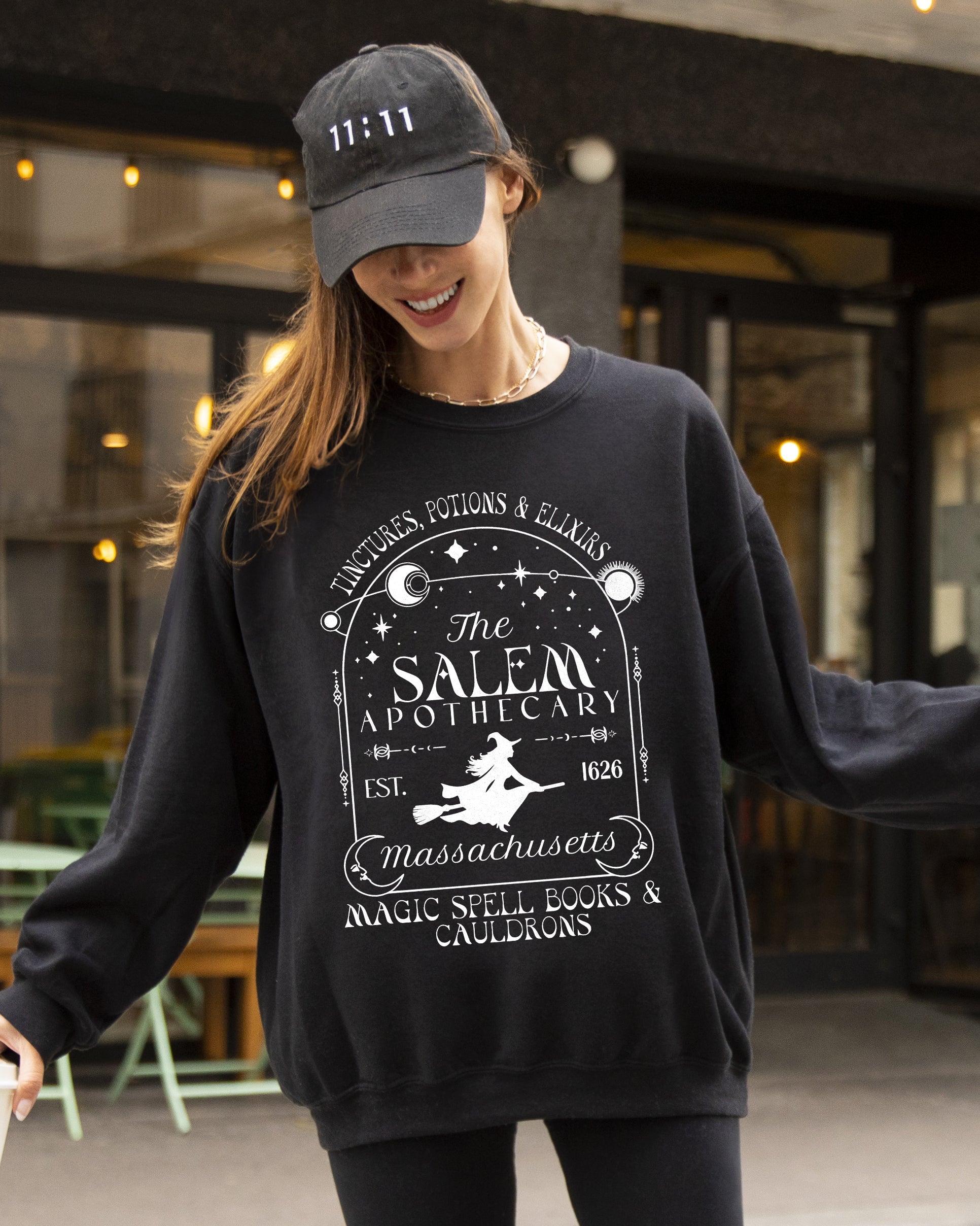 The Salem Apothecary Spooky Skeleton Ghost Witch Skull Aesthetic Halloween Meme Costume Sweatshirt