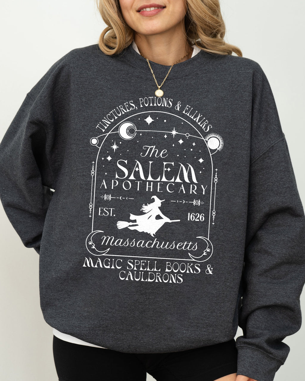 The Salem Apothecary Spooky Skeleton Ghost Witch Skull Aesthetic Halloween Meme Costume Sweatshirt