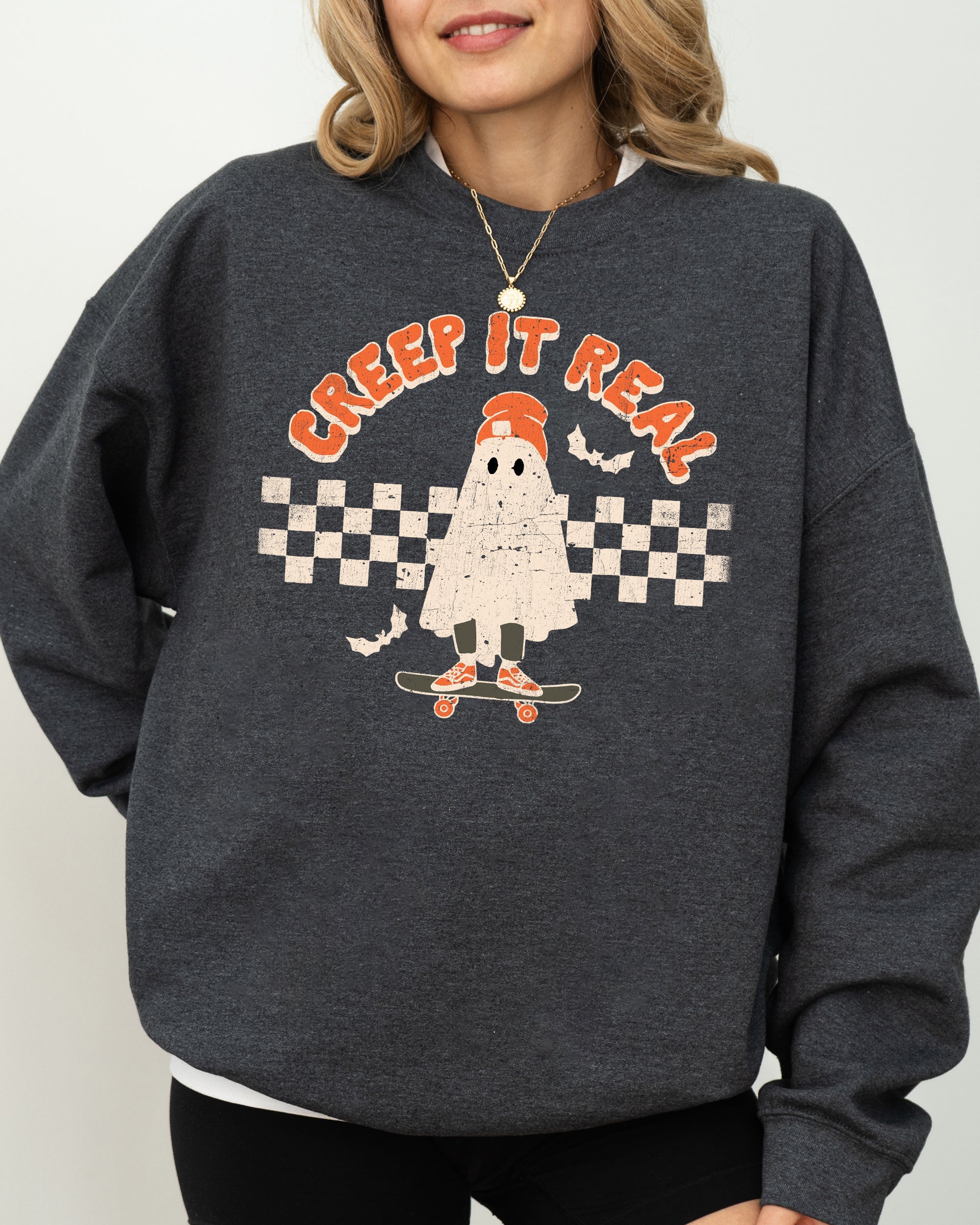 Creep It Real Ghost Retro Spooky Skeleton Witch Skull Aesthetic Meme Halloween Costume Sweatshirt