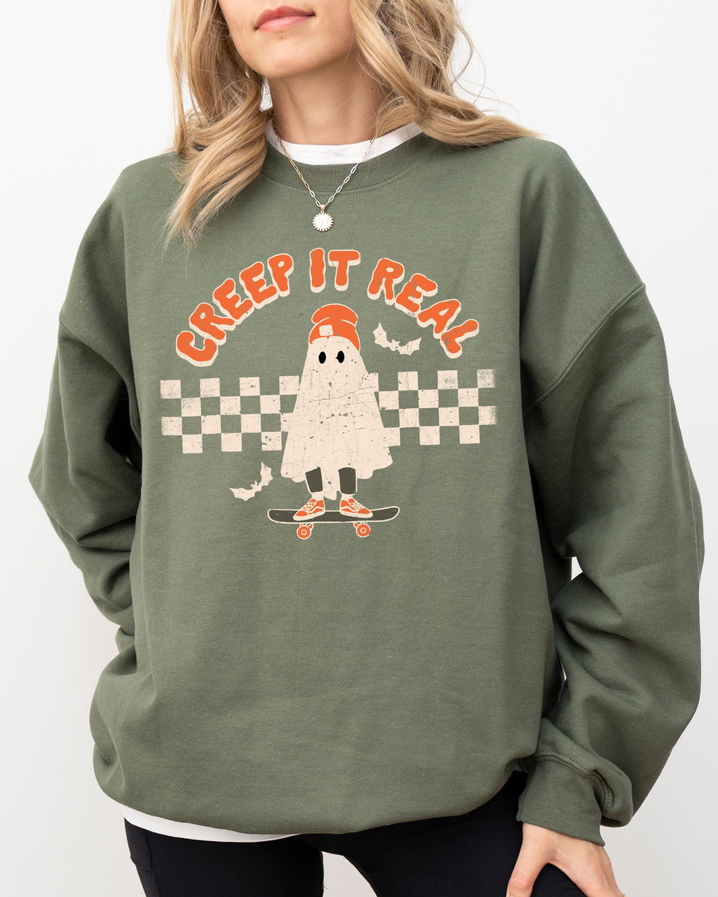 Creep It Real Ghost Retro Spooky Skeleton Witch Skull Aesthetic Meme Halloween Costume Sweatshirt