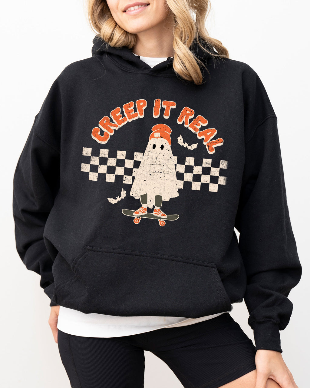 Creep It Real Ghost Halloween Retro Spooky Skeleton Witch Skull Aesthetic Meme Hoodie