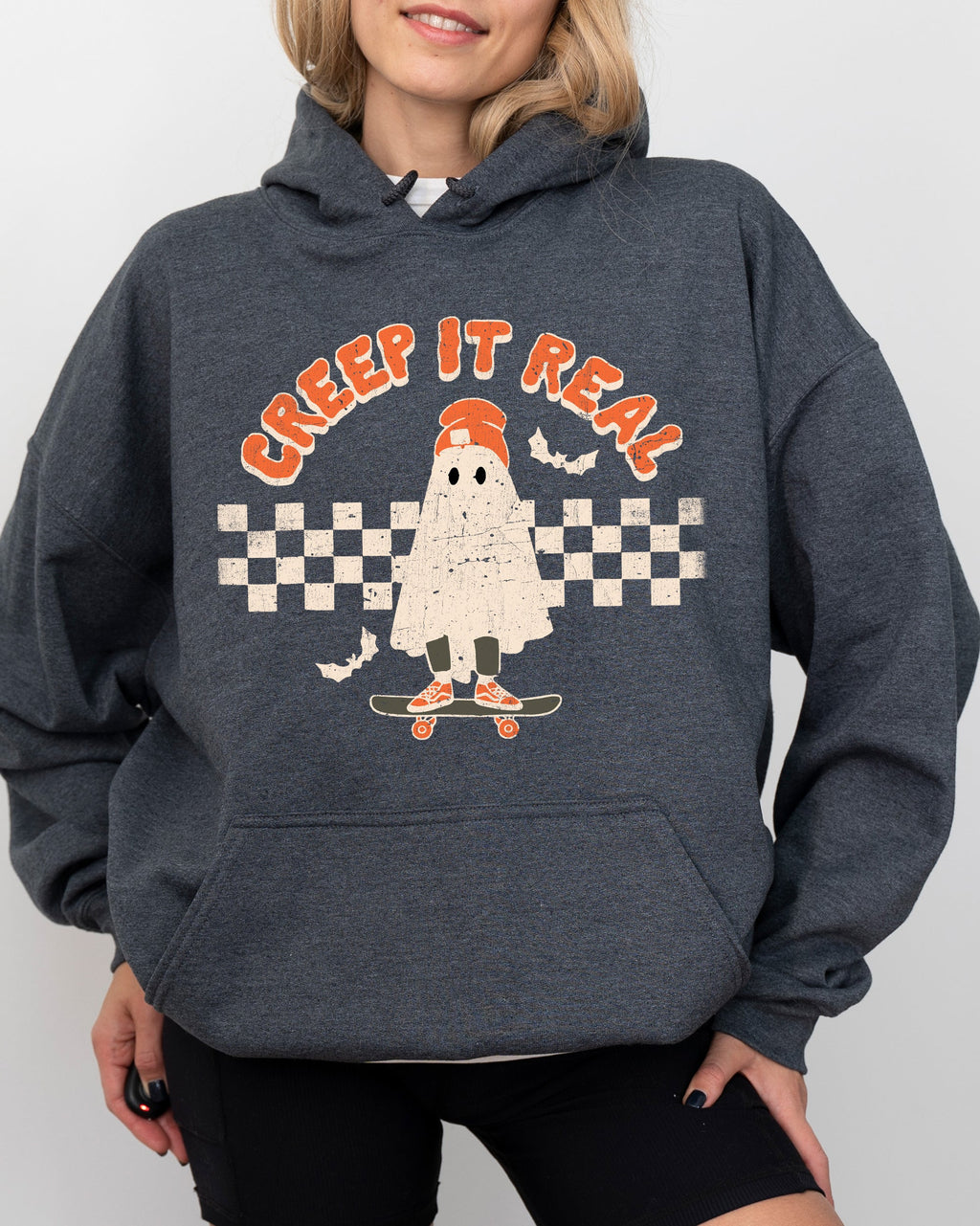 Creep It Real Ghost Halloween Retro Spooky Skeleton Witch Skull Aesthetic Meme Hoodie