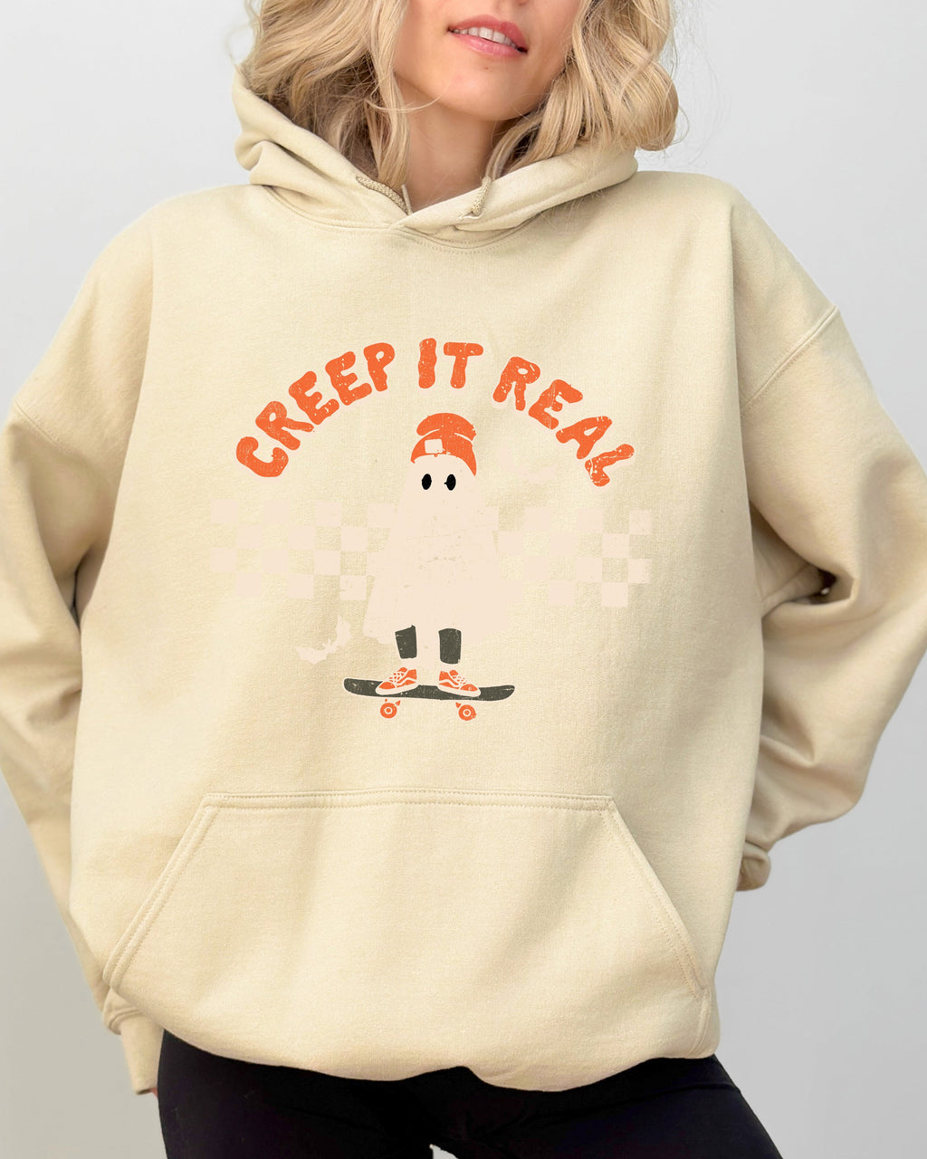 Creep It Real Ghost Halloween Retro Spooky Skeleton Witch Skull Aesthetic Meme Hoodie