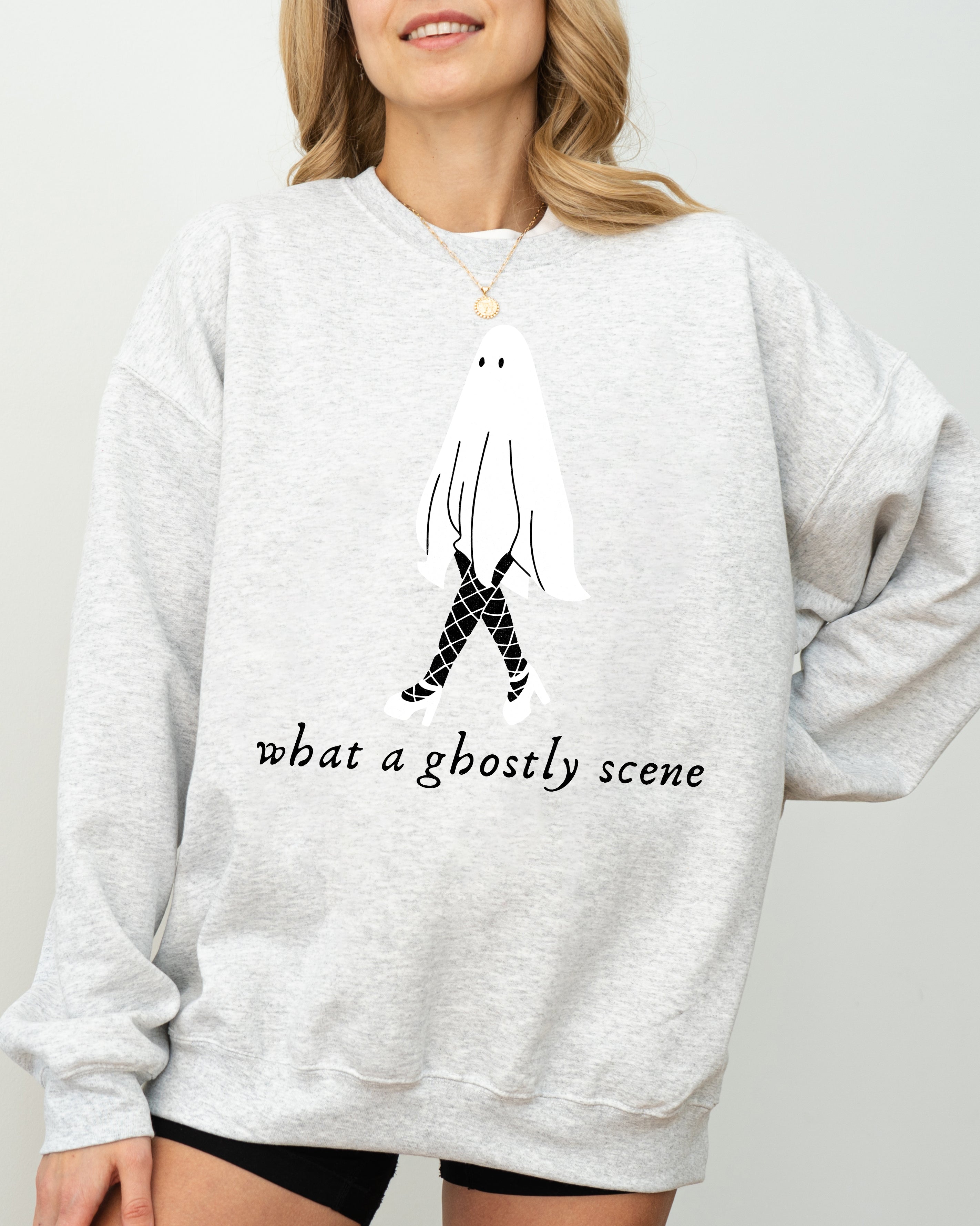 What A Ghostly Scene Spooky Skeleton Ghost Witch Skull Halloween Costume Sweatshirt