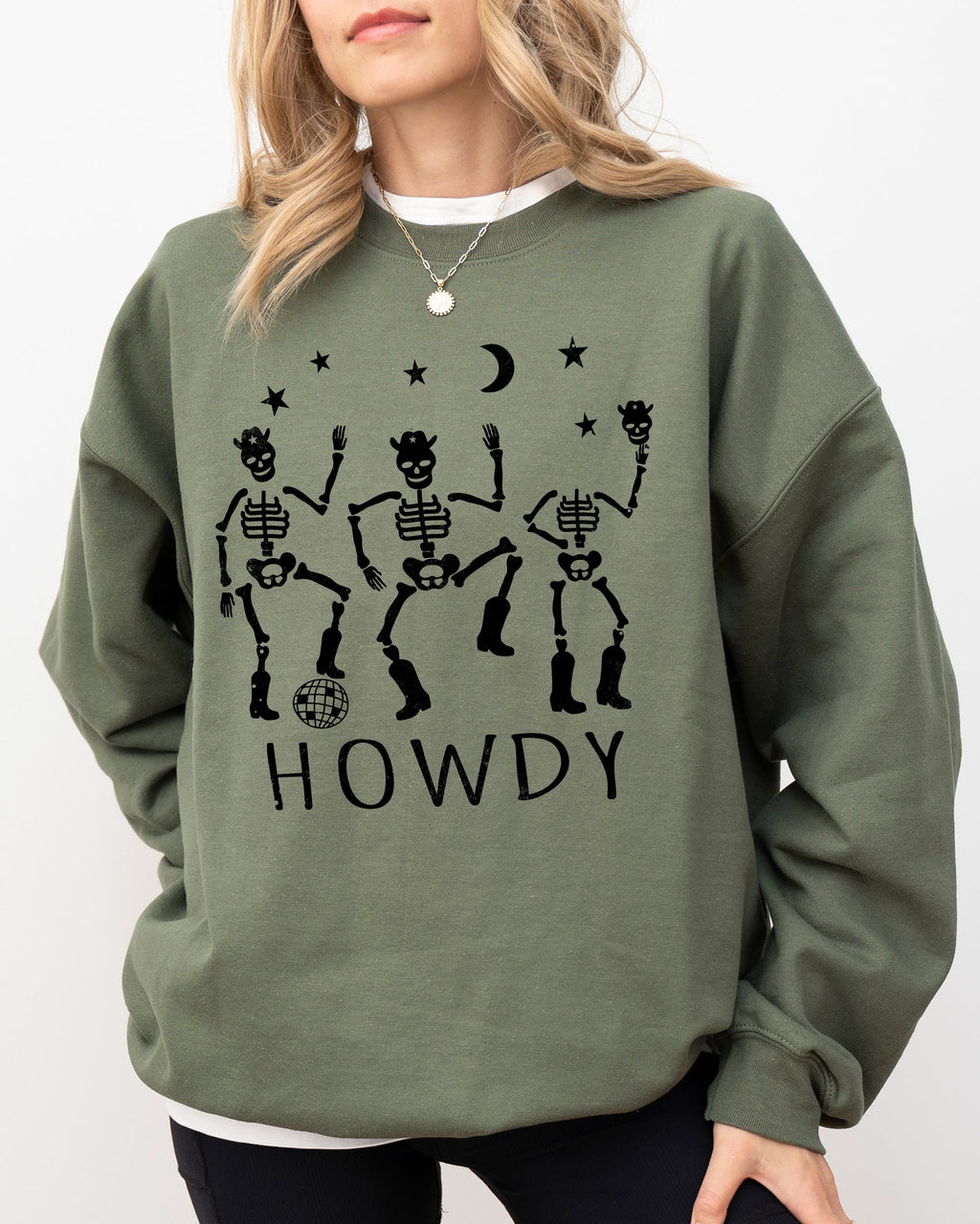 Dancing Skeletons Howdy Spooky Ghost Witch Skull Meme Halloween Party Mascot Sweatshirt