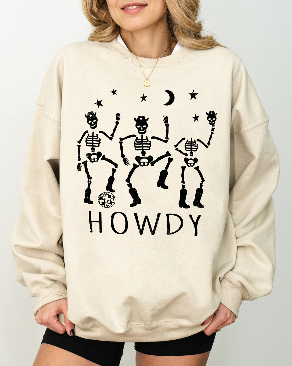 Dancing Skeletons Howdy Spooky Ghost Witch Skull Meme Halloween Party Mascot Sweatshirt