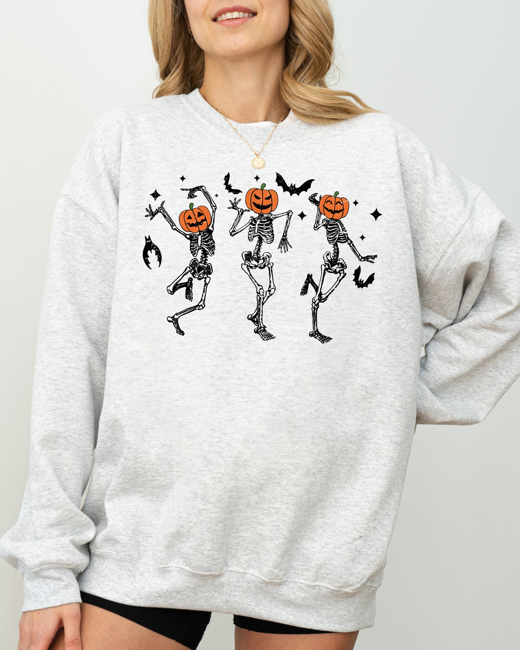 Pumpkin Head Dancing Skeletons Spooky Ghost Witch Skull Meme Halloween Costume Sweatshirt