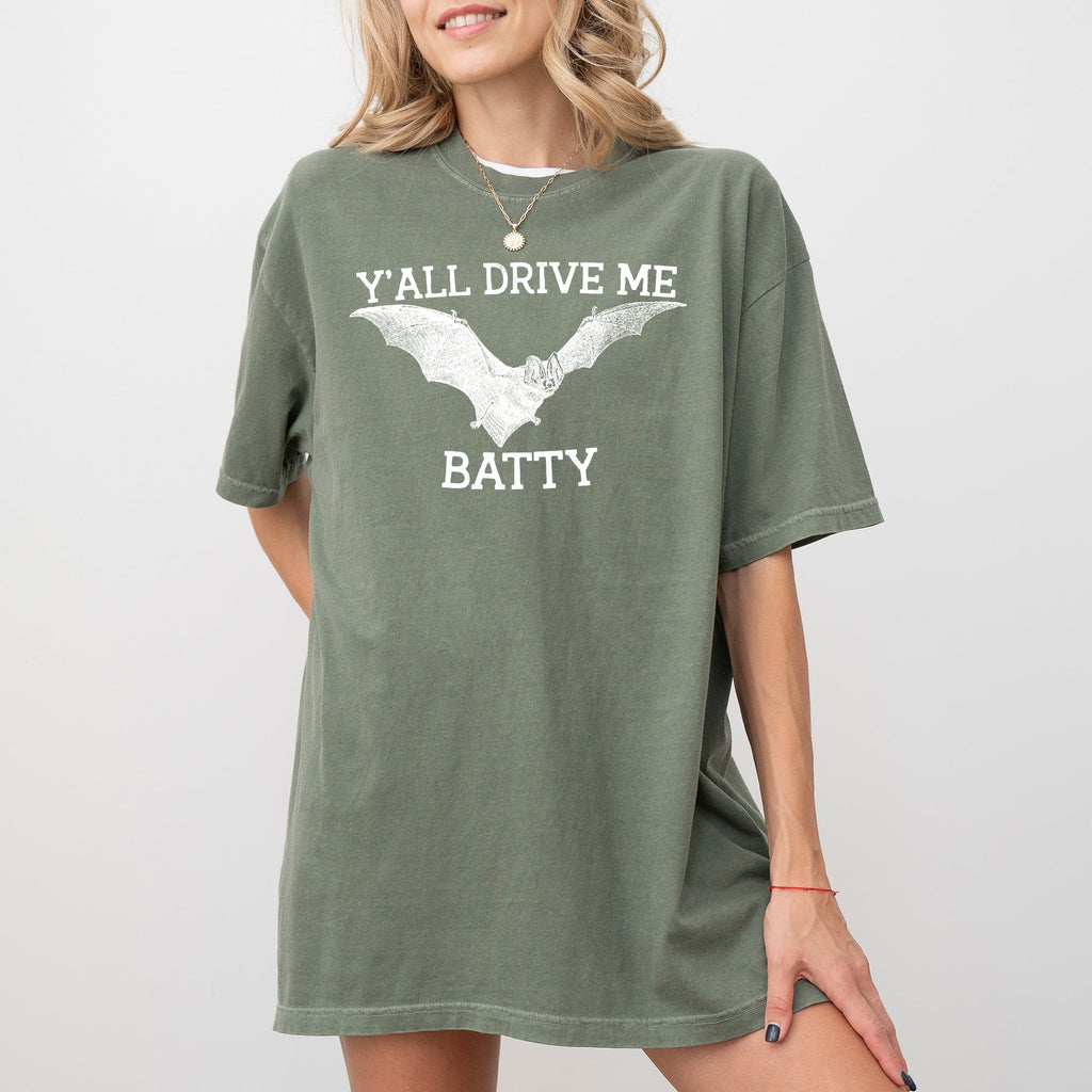Y'All Drive Me Batty Spooky Bat Ghost Witch Skull Costume Halloween Night Comfort Colors Tee