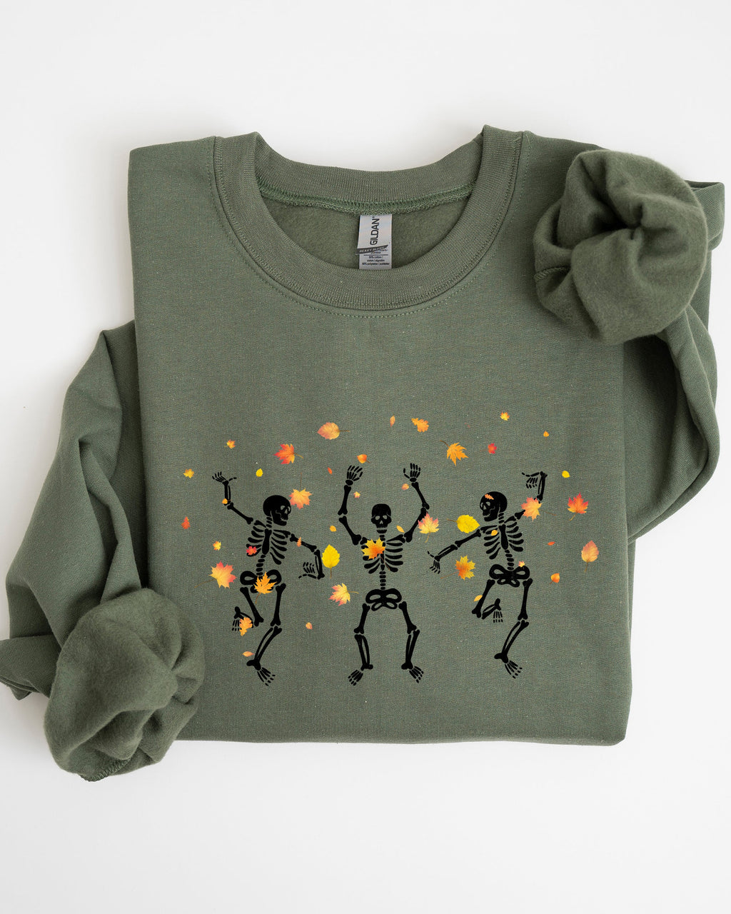 Fall Leaves Dancing Skeletons Ghost Witch Skull Halloween Meme Costume Sweatshirt