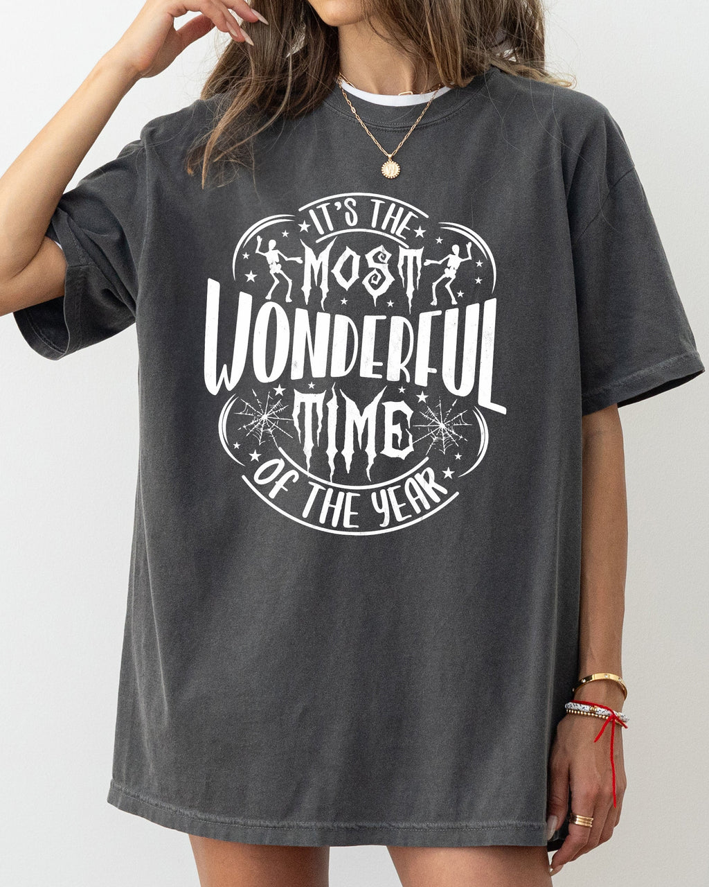 It's The Most Wonderful Time Of The Year Skeleton Spider Web Witch Skull Spooky Halloween Costume Comfort Colors Tee