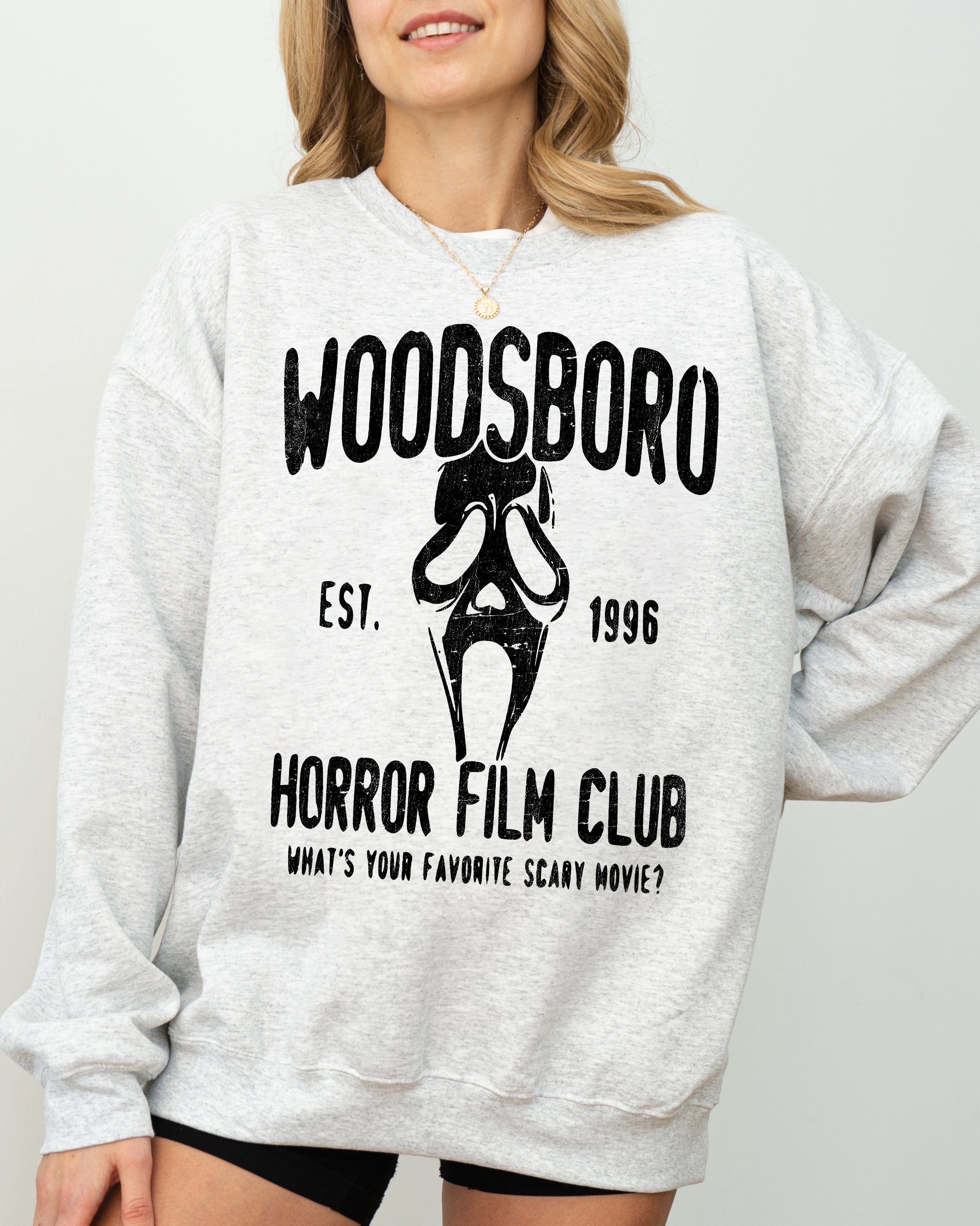 Woodsboro Horror Film Skeleton Skull Halloween Costume Inspired Slasher Scene Sweatshirt