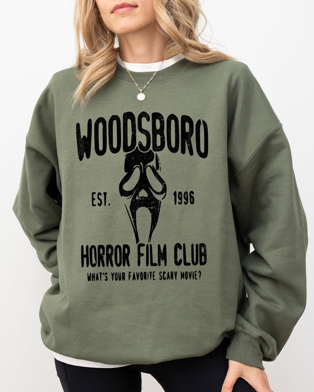 Woodsboro Horror Film Skeleton Skull Halloween Costume Inspired Slasher Scene Sweatshirt
