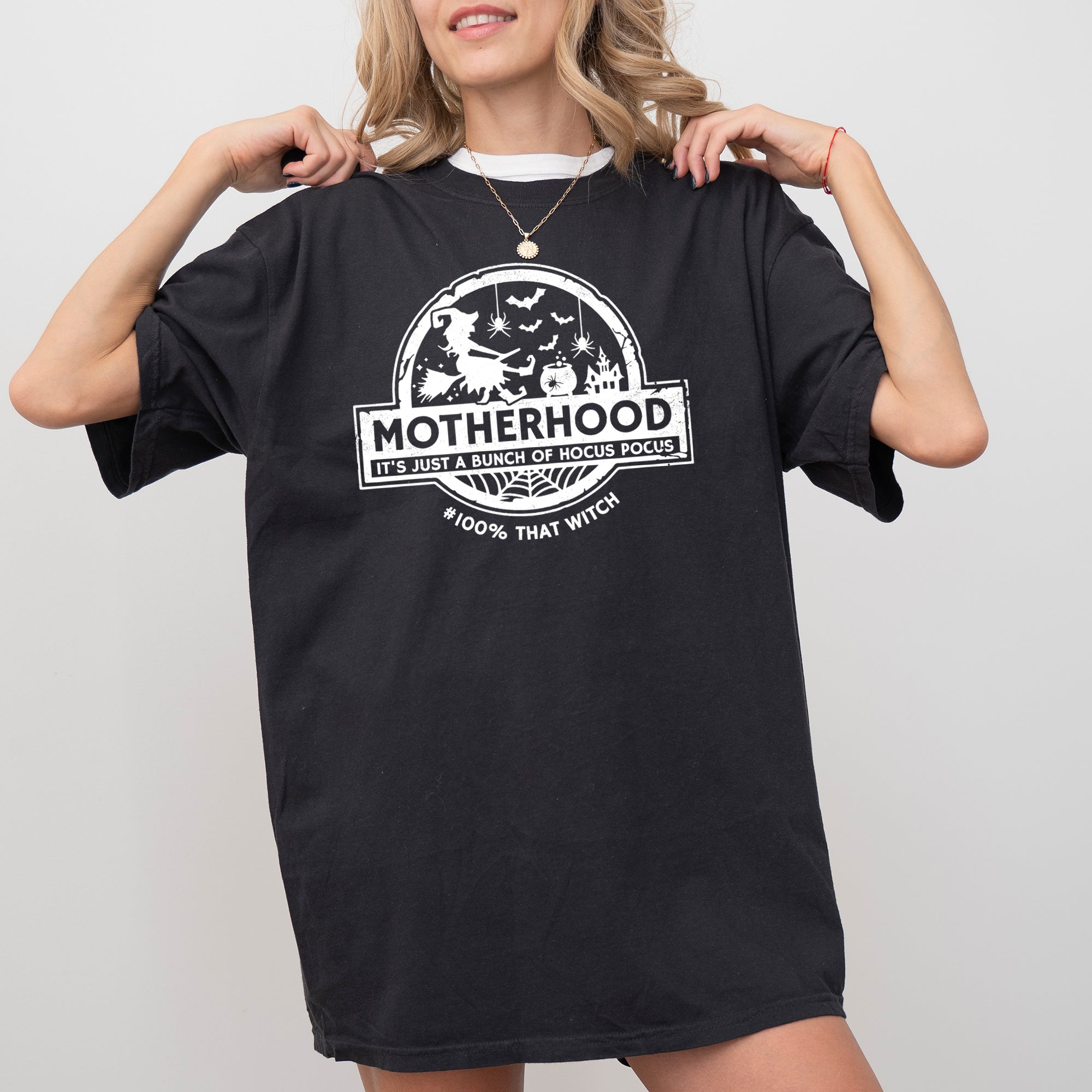 Motherhood Witch Ghost Skull Spooky Meme Halloween Costume Graphic Comfort Colors Tee