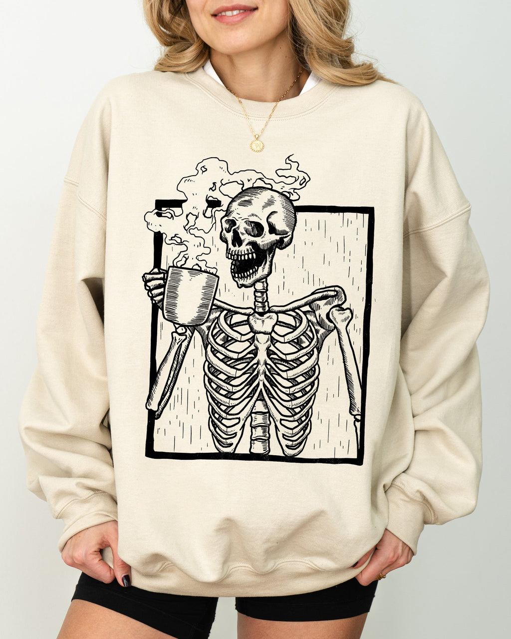 Coffee Skeleton Witch Ghost Skull Spooky Aesthetic Meme Halloween Costume Sweatshirt