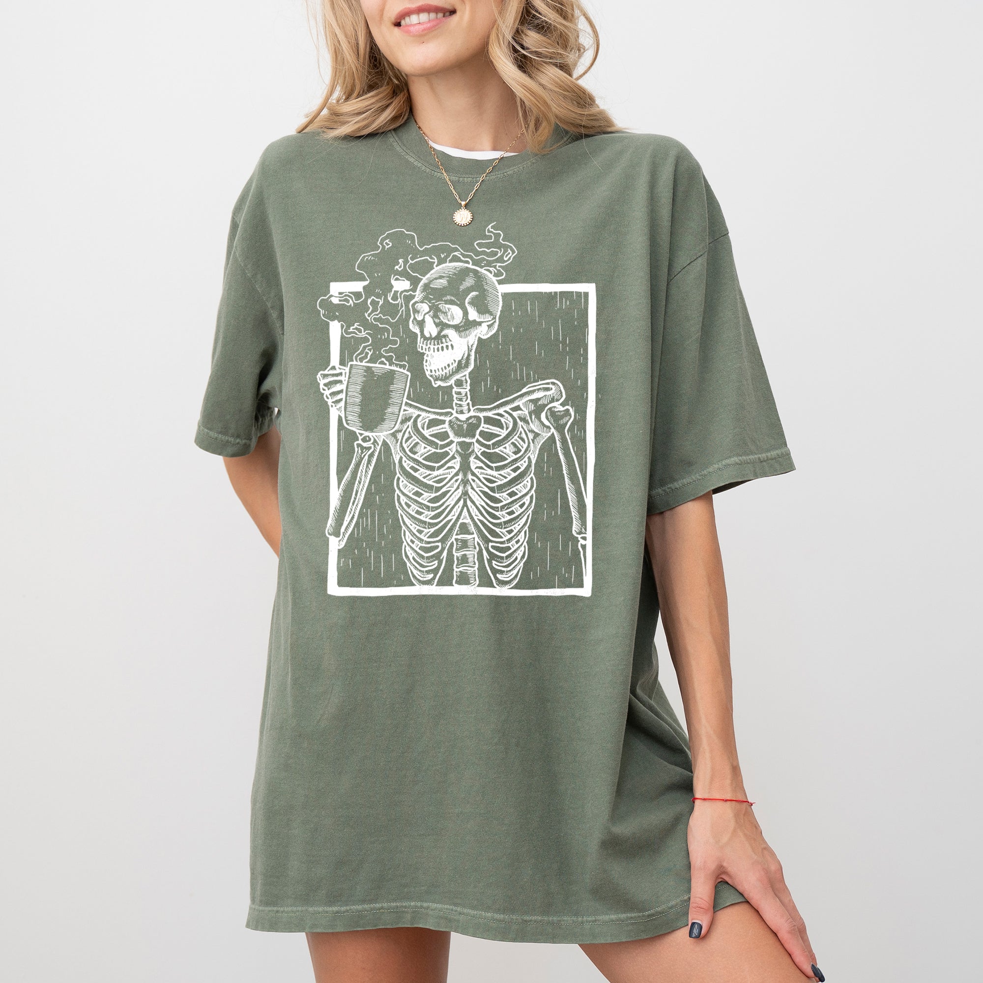 Coffee Skeleton Witch Ghost Skull Spooky Aesthetic Meme Halloween Costume Comfort Colors Tee