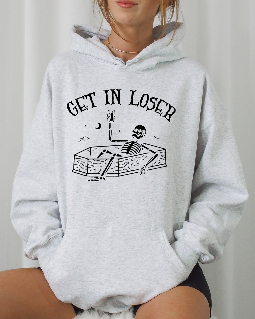 Get In Loser Skeleton Witch Ghost Skull Spooky Aesthetic Meme Halloween Costume Hoodie