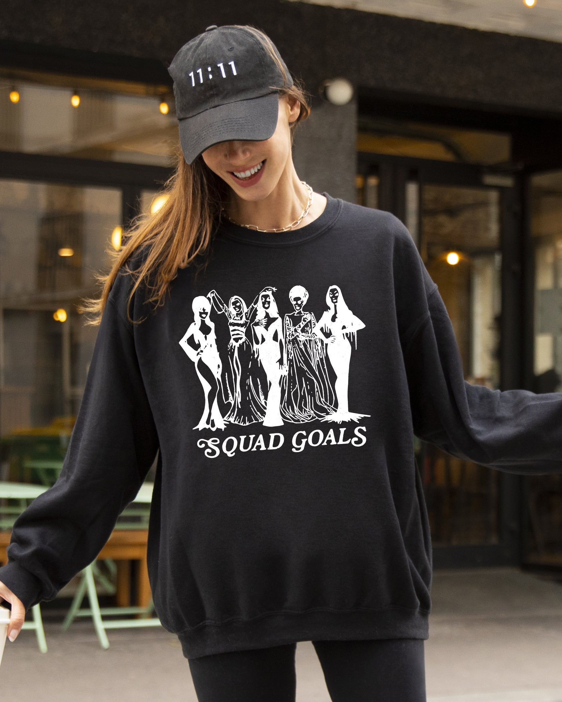 Squad Goals Skeleton Ghost Witch Skull Spooky Meme Halloween Costume Crew Sweatshirt