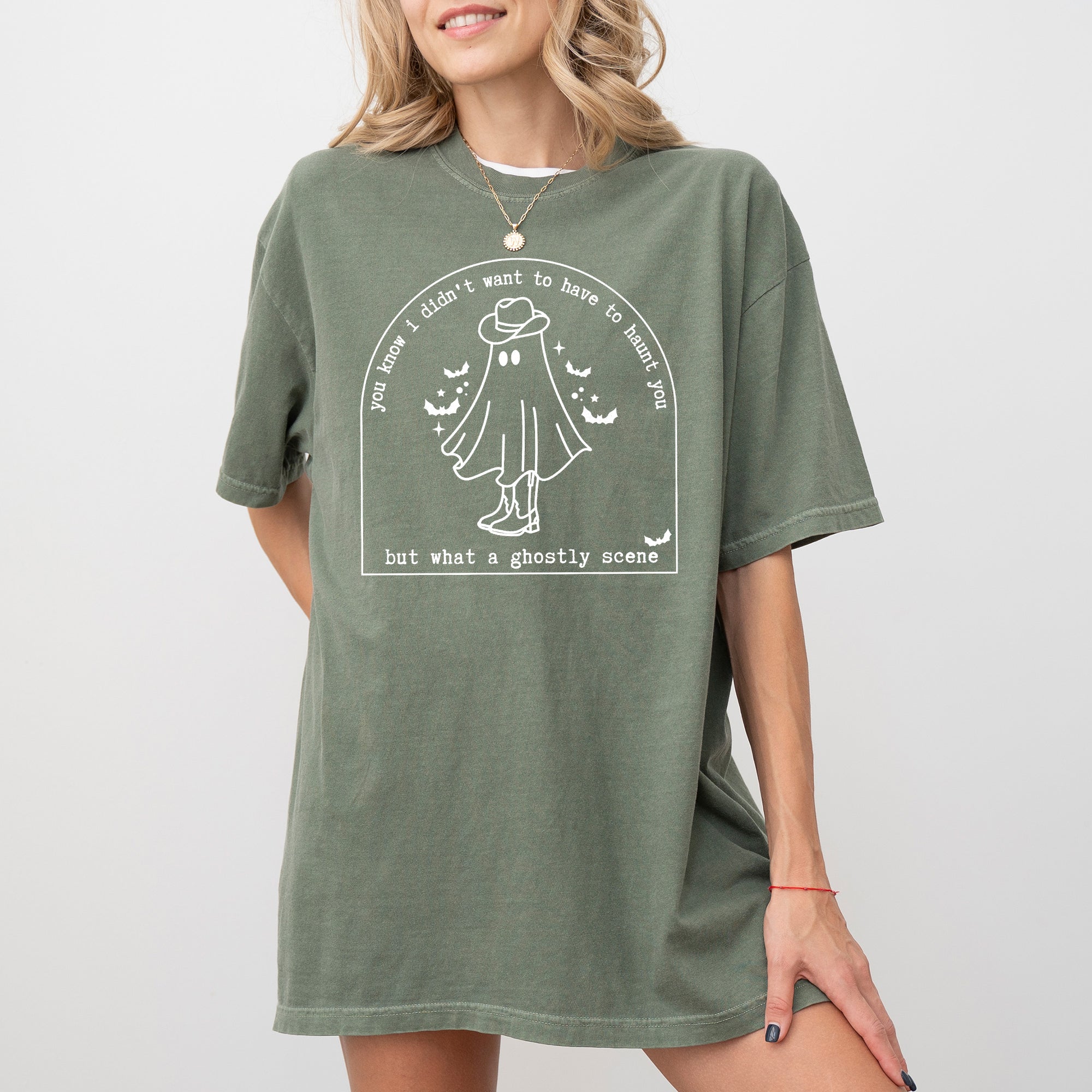 Ghostly Scene Ghosts Skeleton Witch Skull Spooky Meme Halloween Costume Comfort Colors Tee