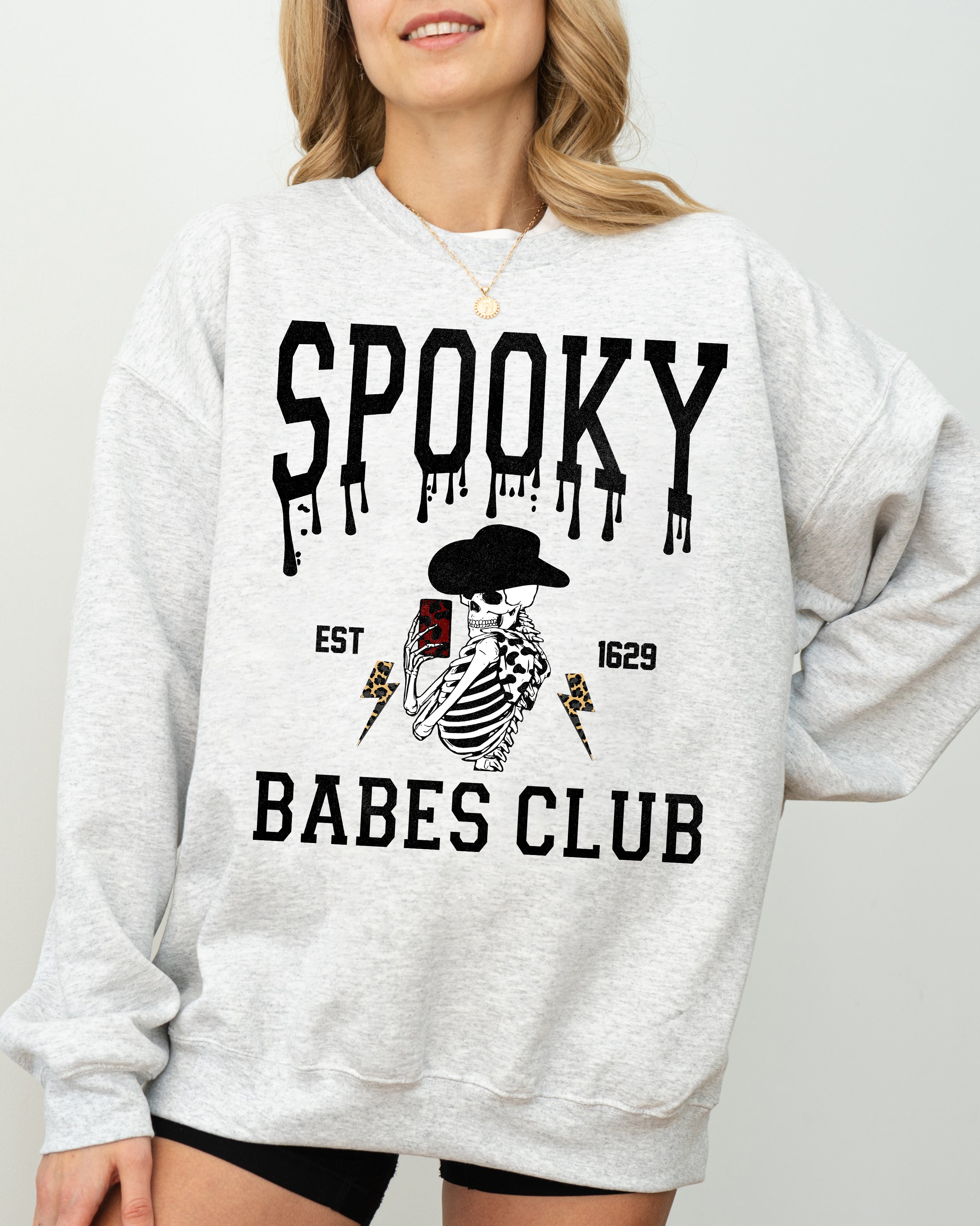 Spooky Babes Club Ghost Skeleton Witch Skull Aesthetic Meme Halloween Costume Sweatshirt