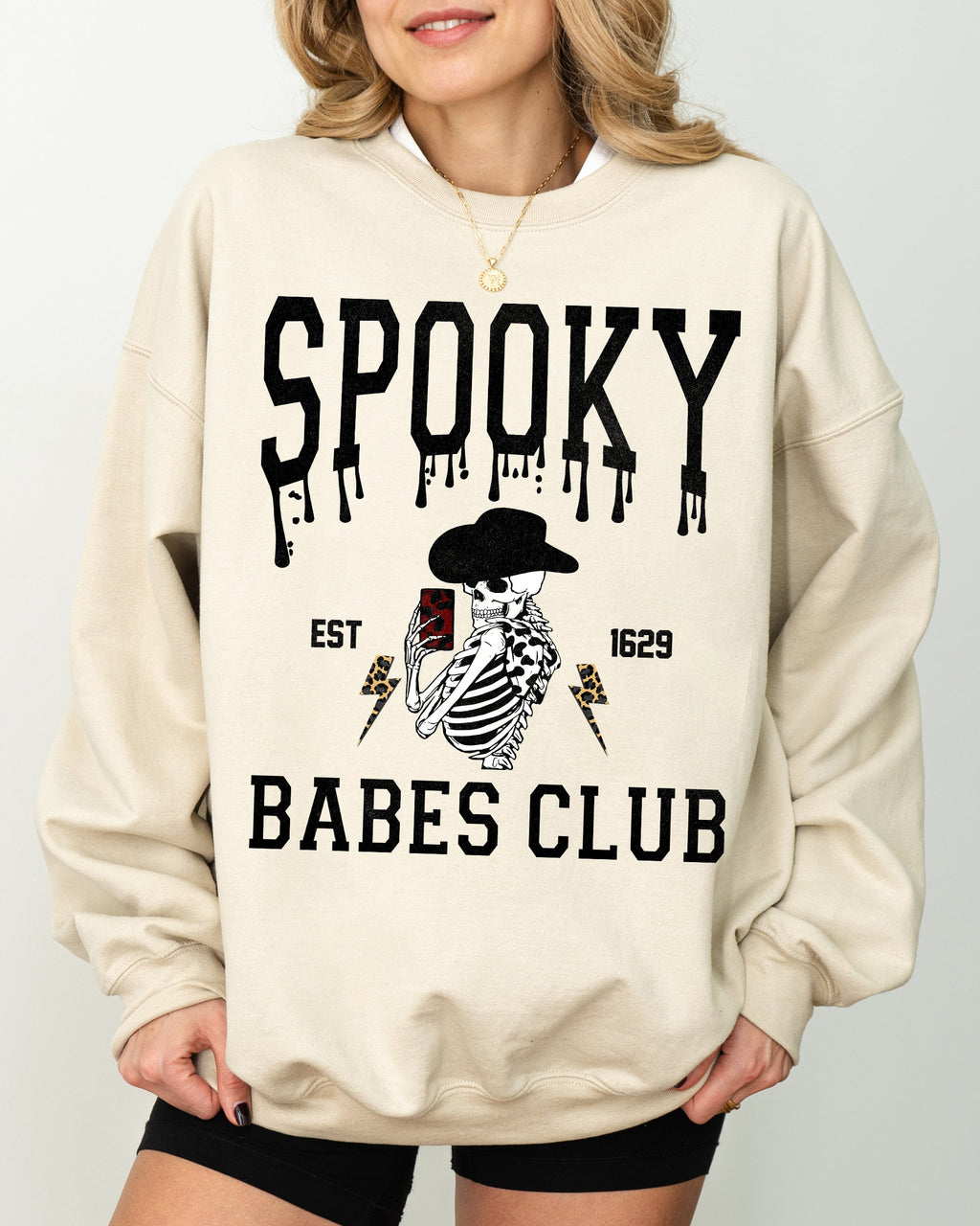 Spooky Babes Club Ghost Skeleton Witch Skull Aesthetic Meme Halloween Costume Sweatshirt