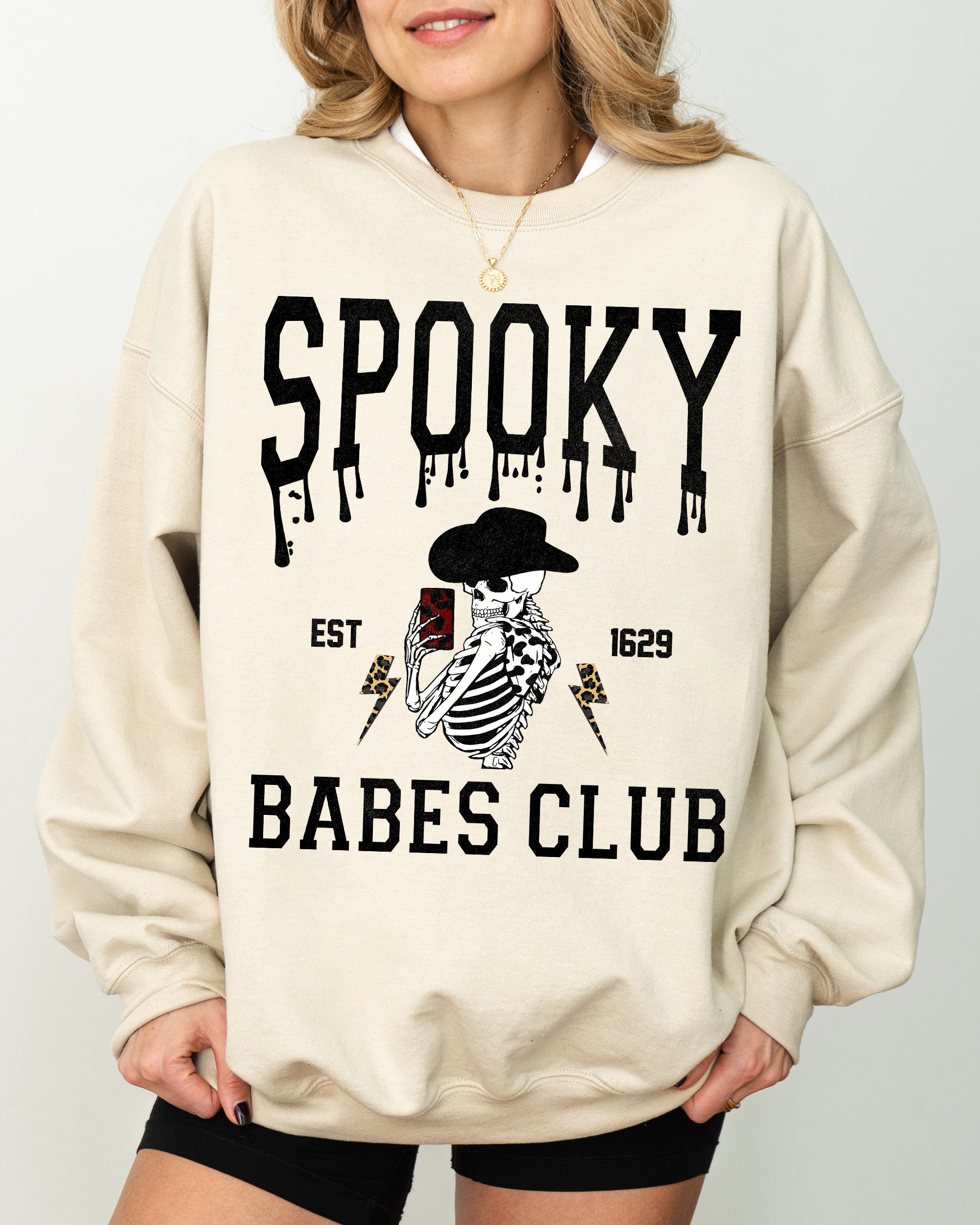 Spooky Babes Club Ghost Skeleton Witch Skull Aesthetic Meme Halloween Costume Sweatshirt