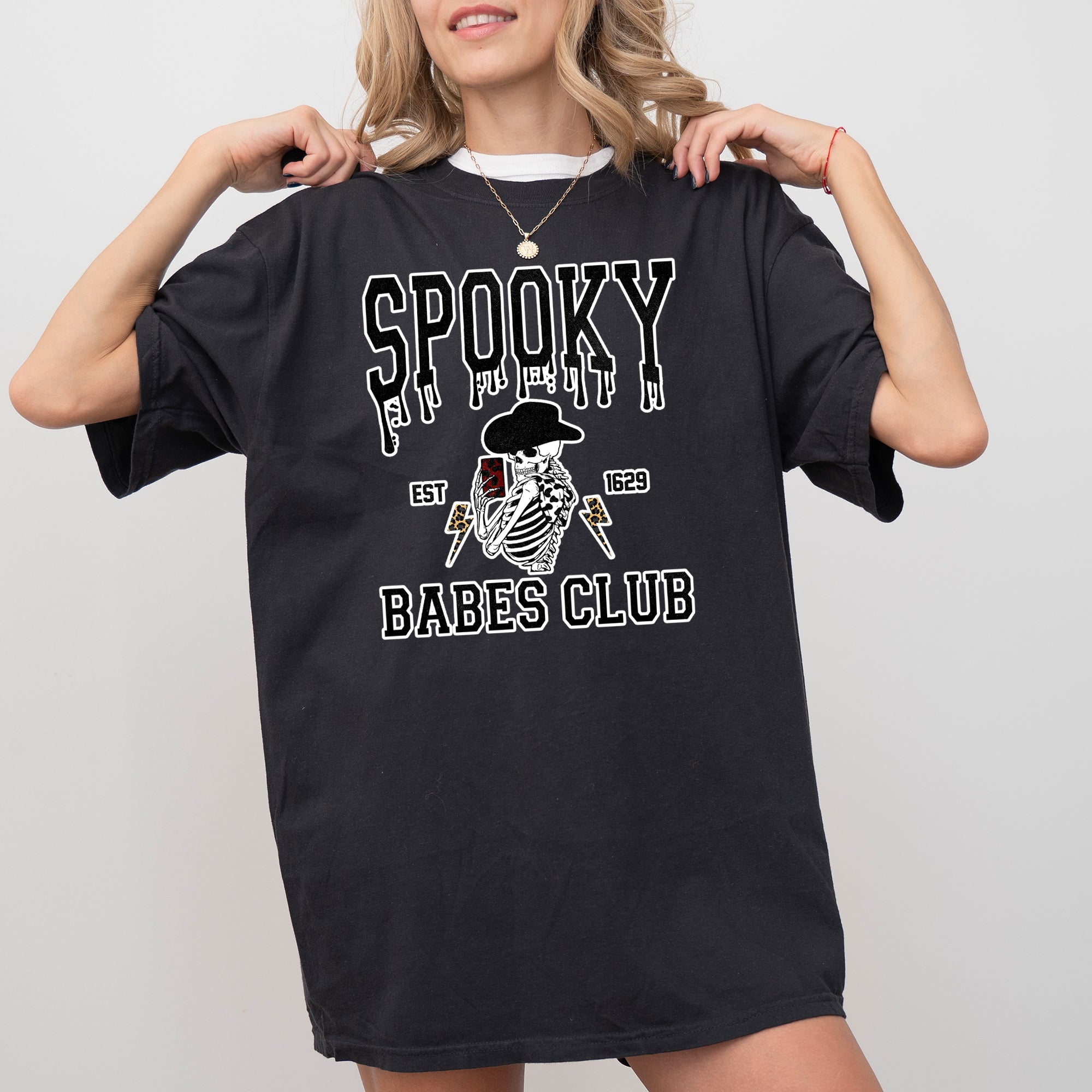 Spooky Babes Club Ghost Skeleton Witch Skull Aesthetic Meme Halloween Costume Comfort Colors Tee