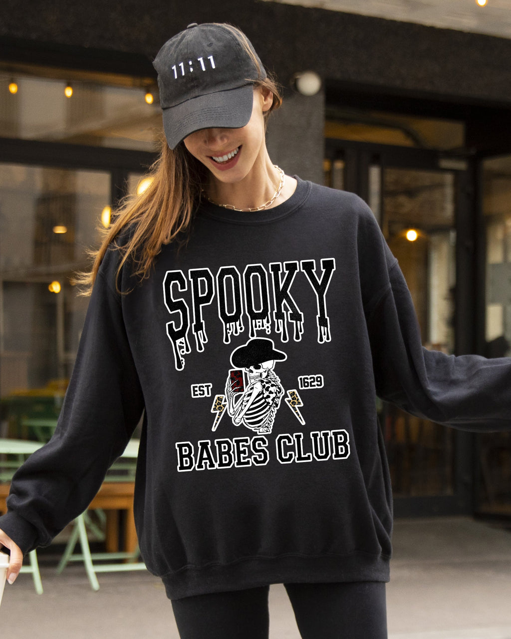 Spooky Babes Club Ghost Skeleton Witch Skull Aesthetic Meme Halloween Costume Sweatshirt