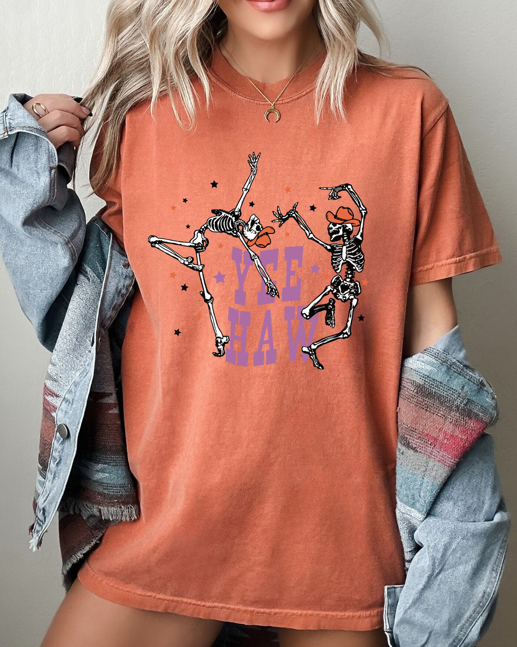 Yee Haw Dancing Skeletons Western Witch Skull Aesthetic Meme Halloween Costume Comfort Colors Tee