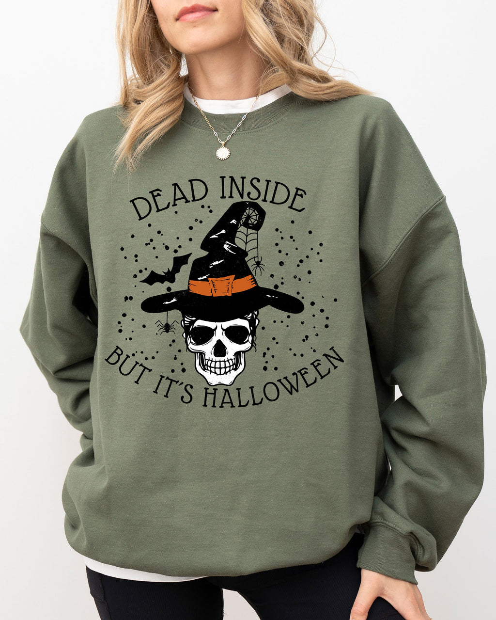 Dead Inside Skeleton Ghost Western Witch Skull Halloween Costume Graphic Sweatshirt