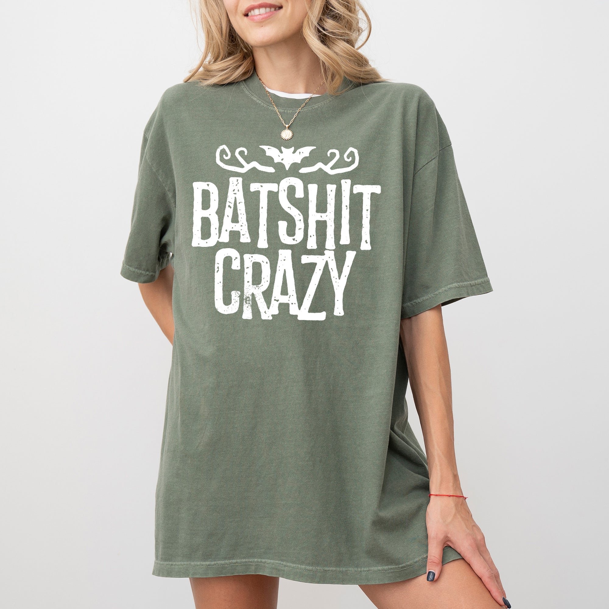 Batshit Crazy Skeletons Ghost Western Witch Skull Meme Halloween Comfort Colors Tee