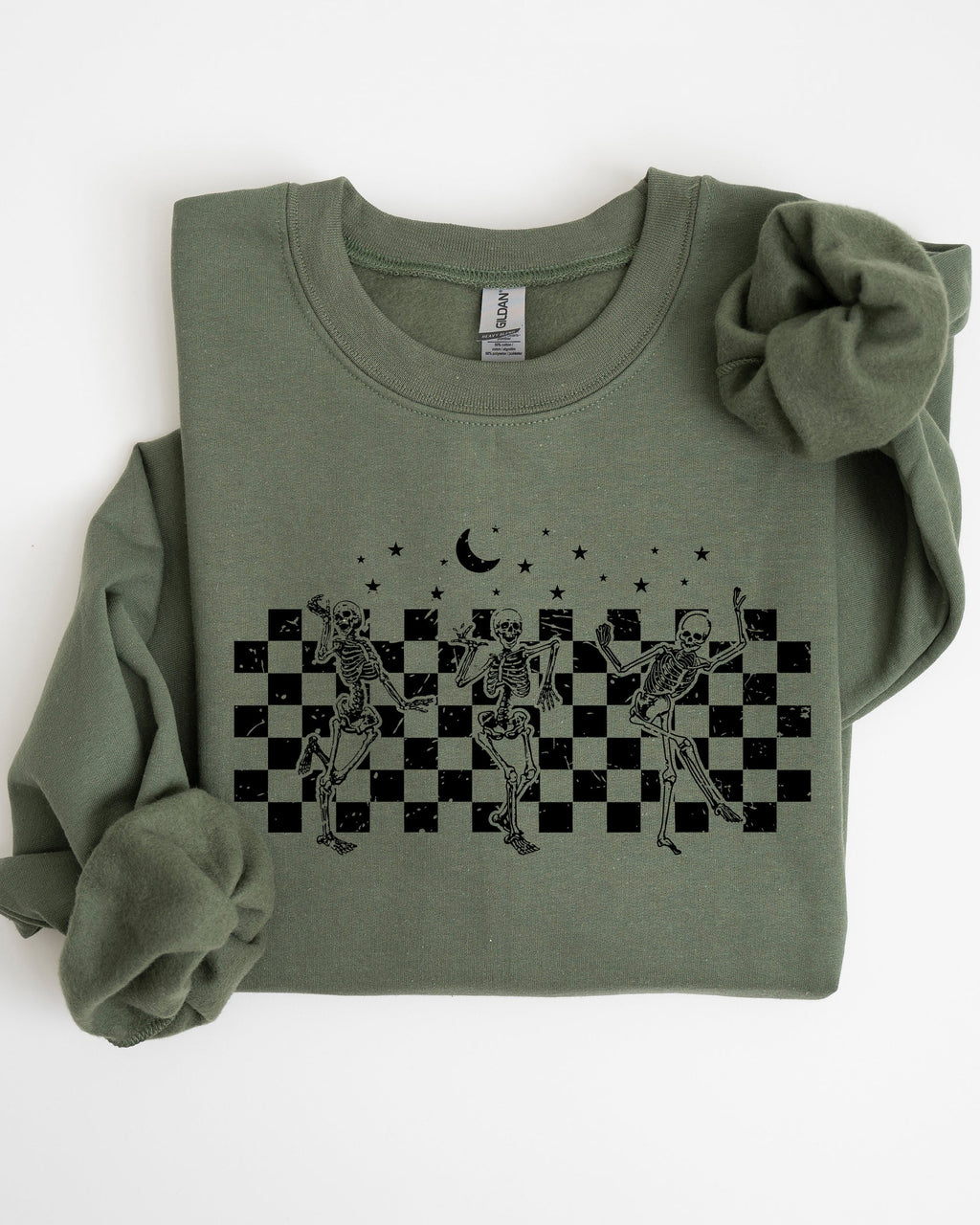 Dancing Skeletons Checkered Ghost Western Witch Skull Halloween Costume Sweatshirt
