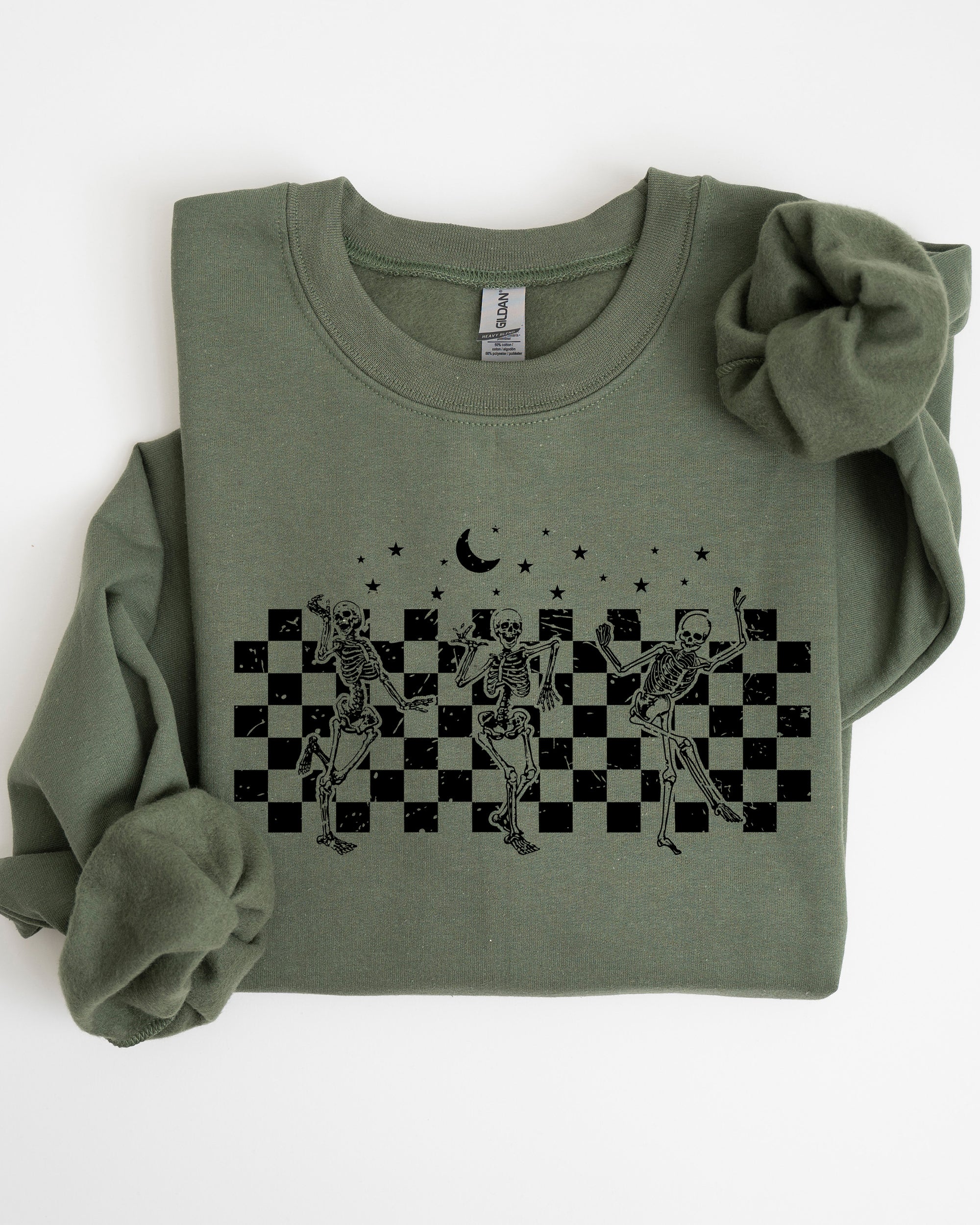 Dancing Skeletons Checkered Ghost Western Witch Skull Halloween Costume Sweatshirt