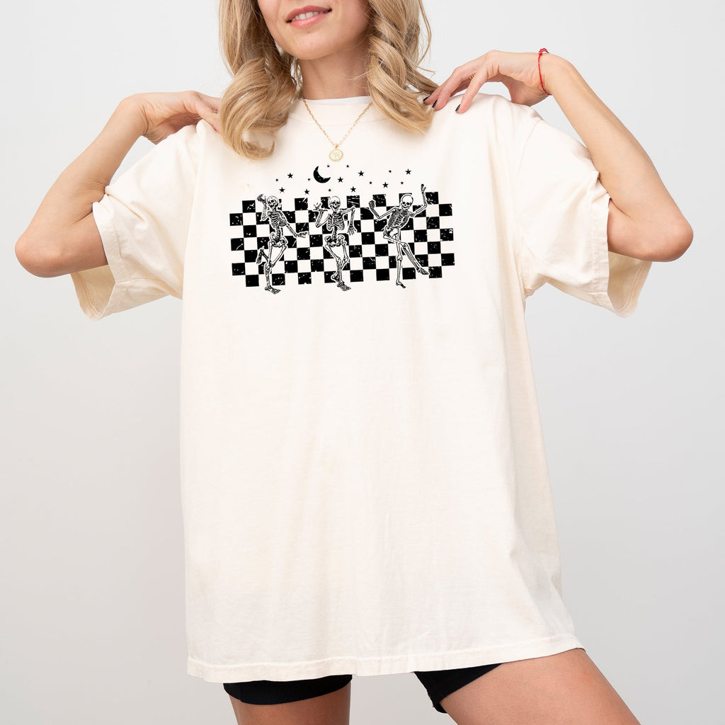 Dancing Skeletons Checkered Ghost Western Witch Skull Aesthetic Meme Halloween Costume Comfort Colors Tee