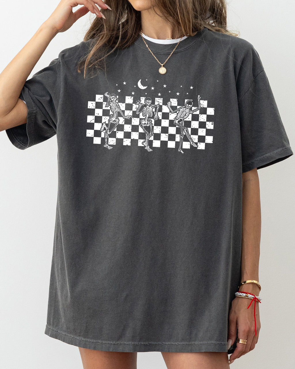 Dancing Skeletons Checkered Ghost Western Witch Skull Aesthetic Meme Halloween Costume Comfort Colors Tee