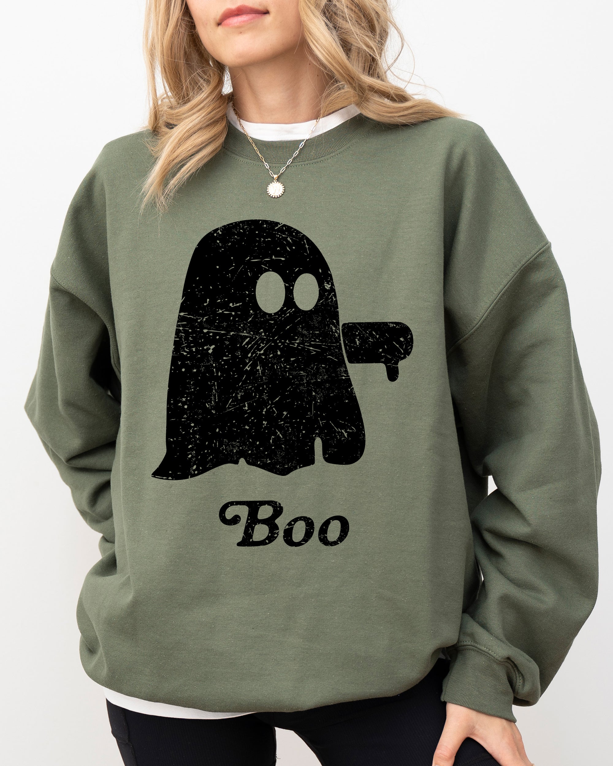 Boo Thumb Ghost Spooky Skeleton Witch Halloween Meme Western Aesthetic Sweatshirt