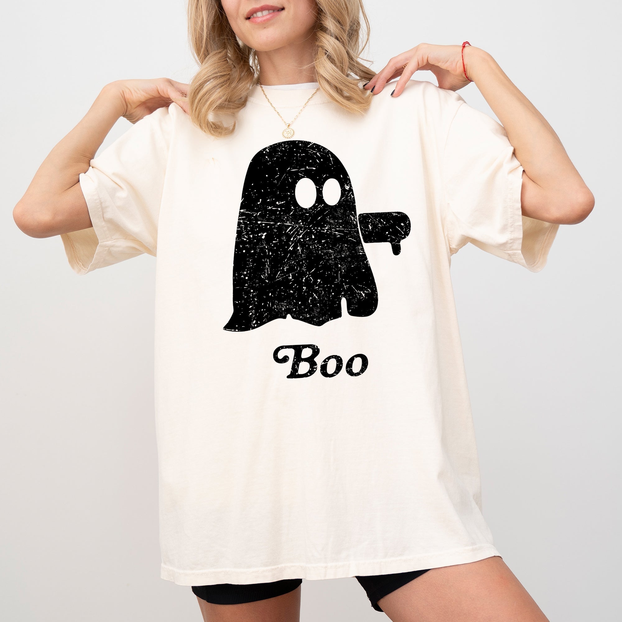 Boo Thumb Ghost Spooky Scary Skeleton Skull Western Witch Halloween Costume Meme Comfort Colors Tee