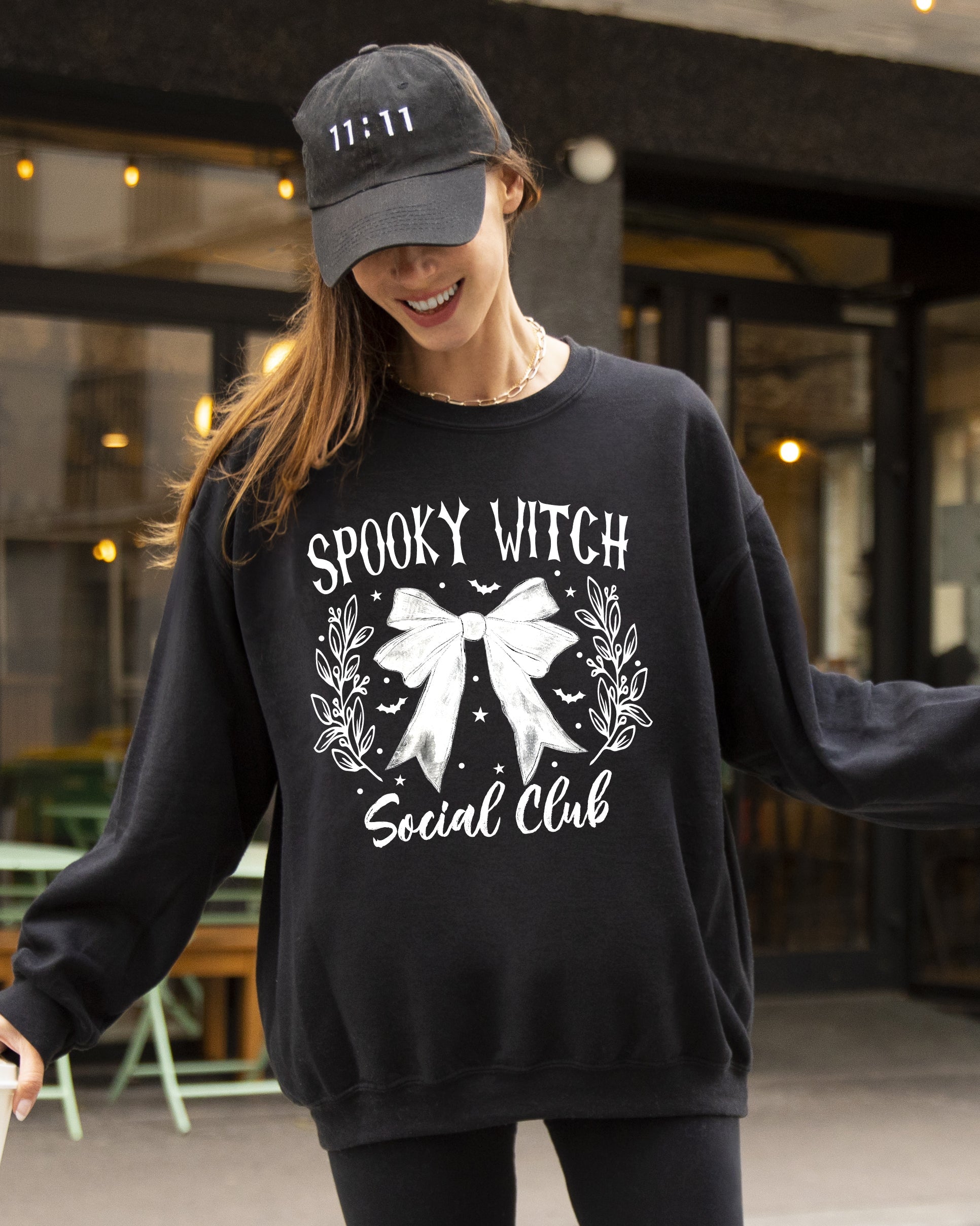 Spooky Witch Social Club Ghost Spooky Scary Skeleton Skull Western Witch Halloween Sweatshirt