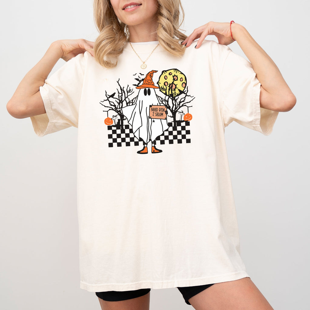 Need Ride To Salem Ghost Spooky Skeleton Witch Halloween Meme Comfort Colors Tee