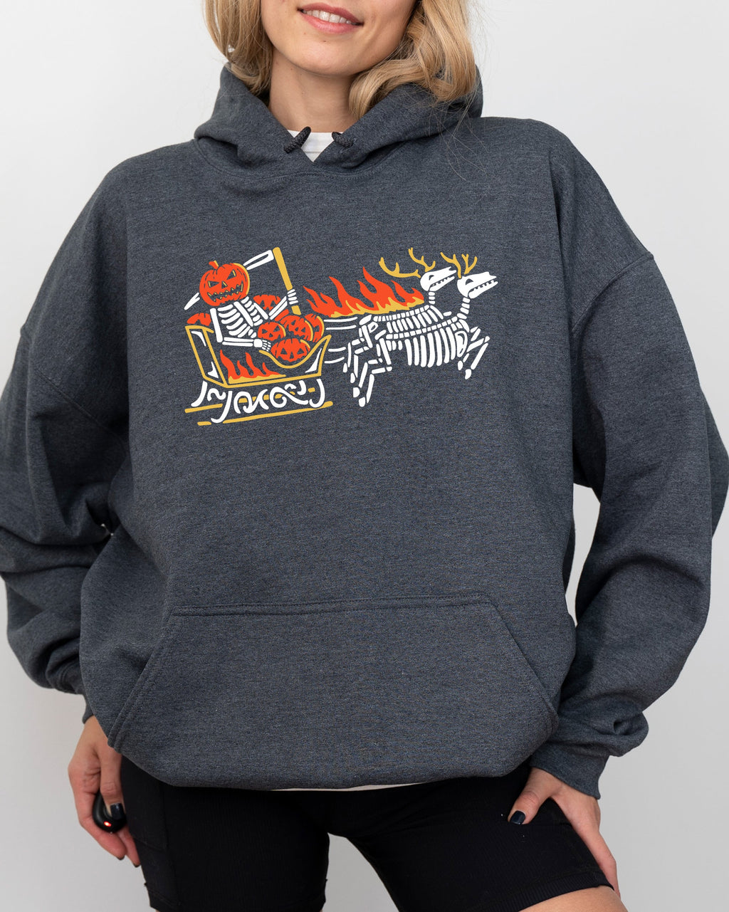 Pumpkin Head Sleigh Santa Skeleton Ghost Spooky Skull Western Witch Halloween Costume Meme Hoodie