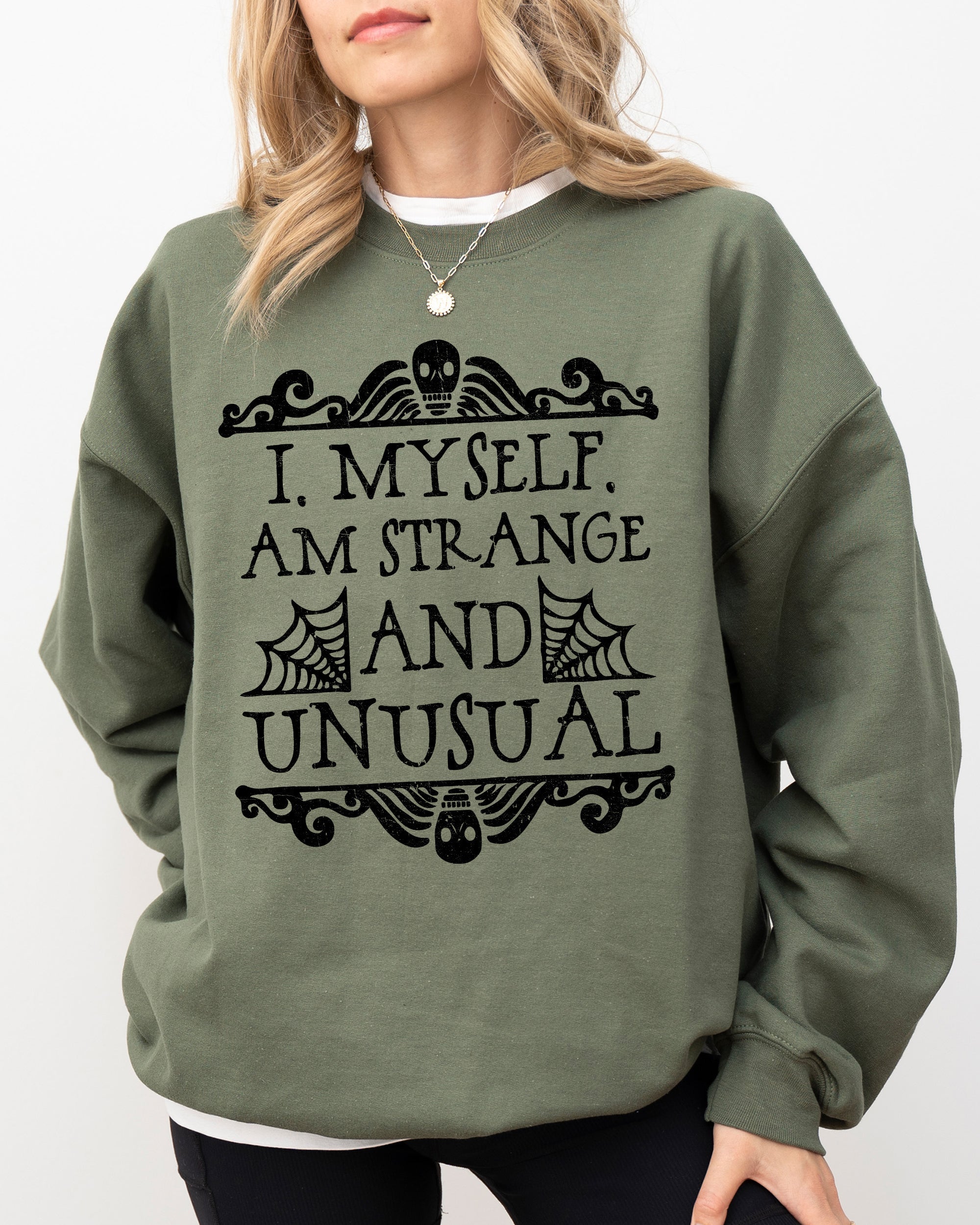 Strange And Unusual Skeleton Ghost Spooky Scary Skull Western Witch Aesthetic Meme Halloween Costume Sweatshirt