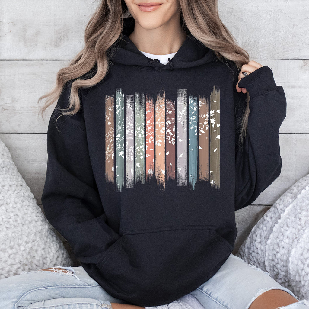 Falling Leaves, Botanical Stripes Autumn Foliage Pattern With Soft Fleece Hoodie