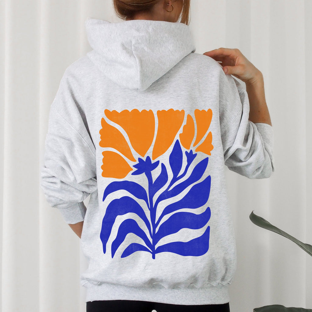 Floral Design With Bold Blues And Oranges And Intricate Petal Patterns For A Standout Look Hoodie