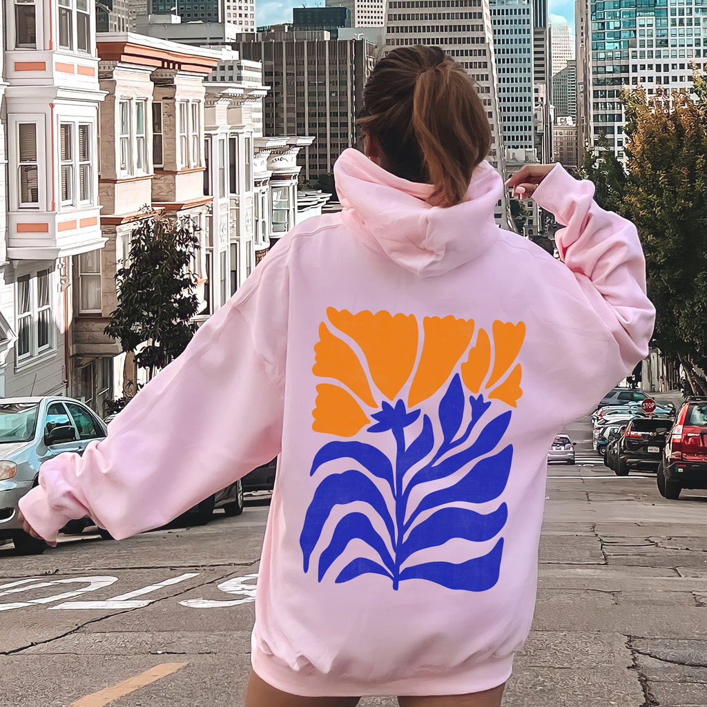 Floral Design With Bold Blues And Oranges And Intricate Petal Patterns For A Standout Look Hoodie