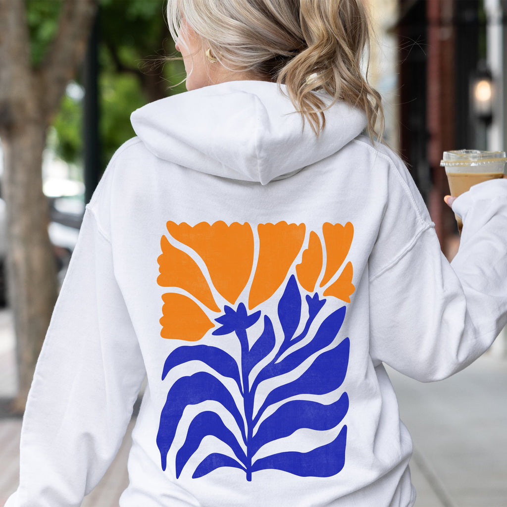 Floral Design With Bold Blues And Oranges And Intricate Petal Patterns For A Standout Look Hoodie
