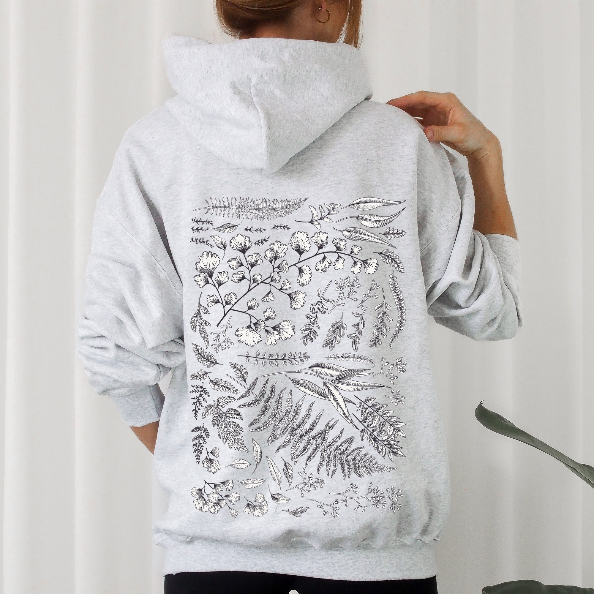 Vintage Fern Illustration Botanical Nature Inspired Woodland Foliage Hand Drawn Sketch Garden Scene Hoodie